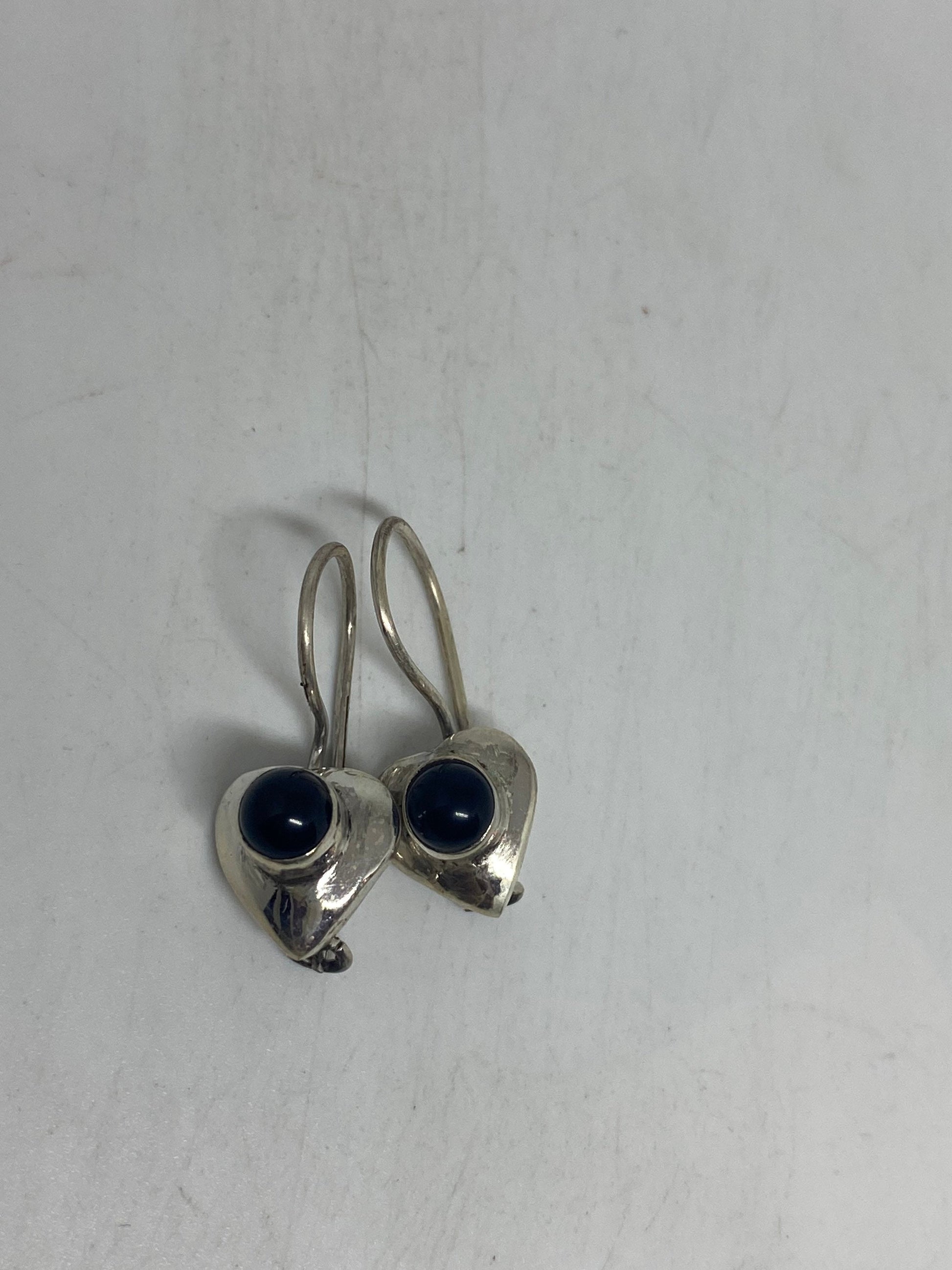Vintage Black Earring Onyx 925 Sterling Silver Deco Dangle Chandelier