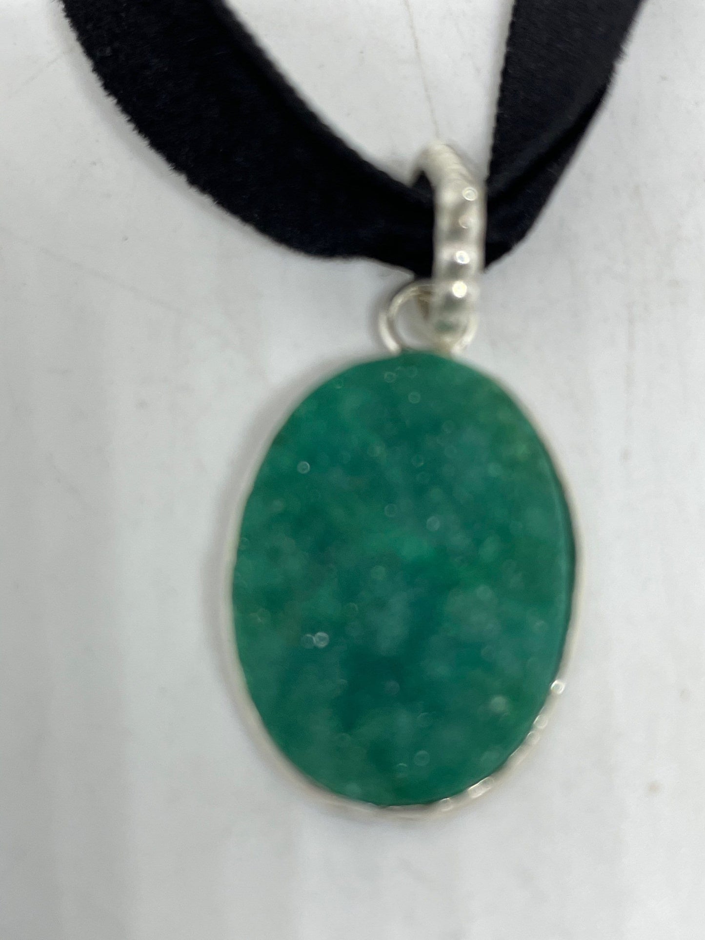 Handmade Vintage Green Chrysoprase Crystal Druzy Choker Pendant