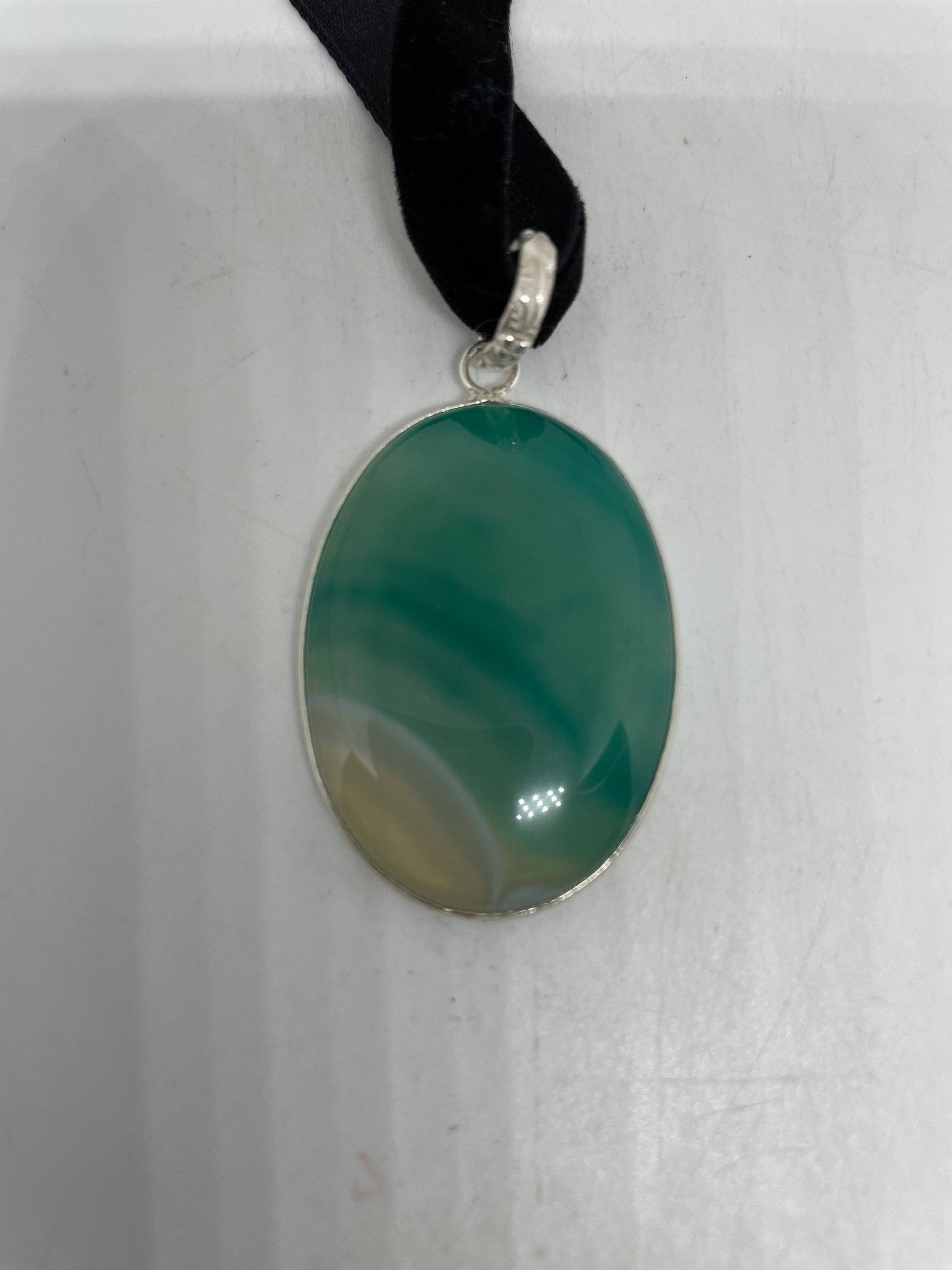 Handmade Vintage Green Chrysoprase Crystal Agate Choker Pendant