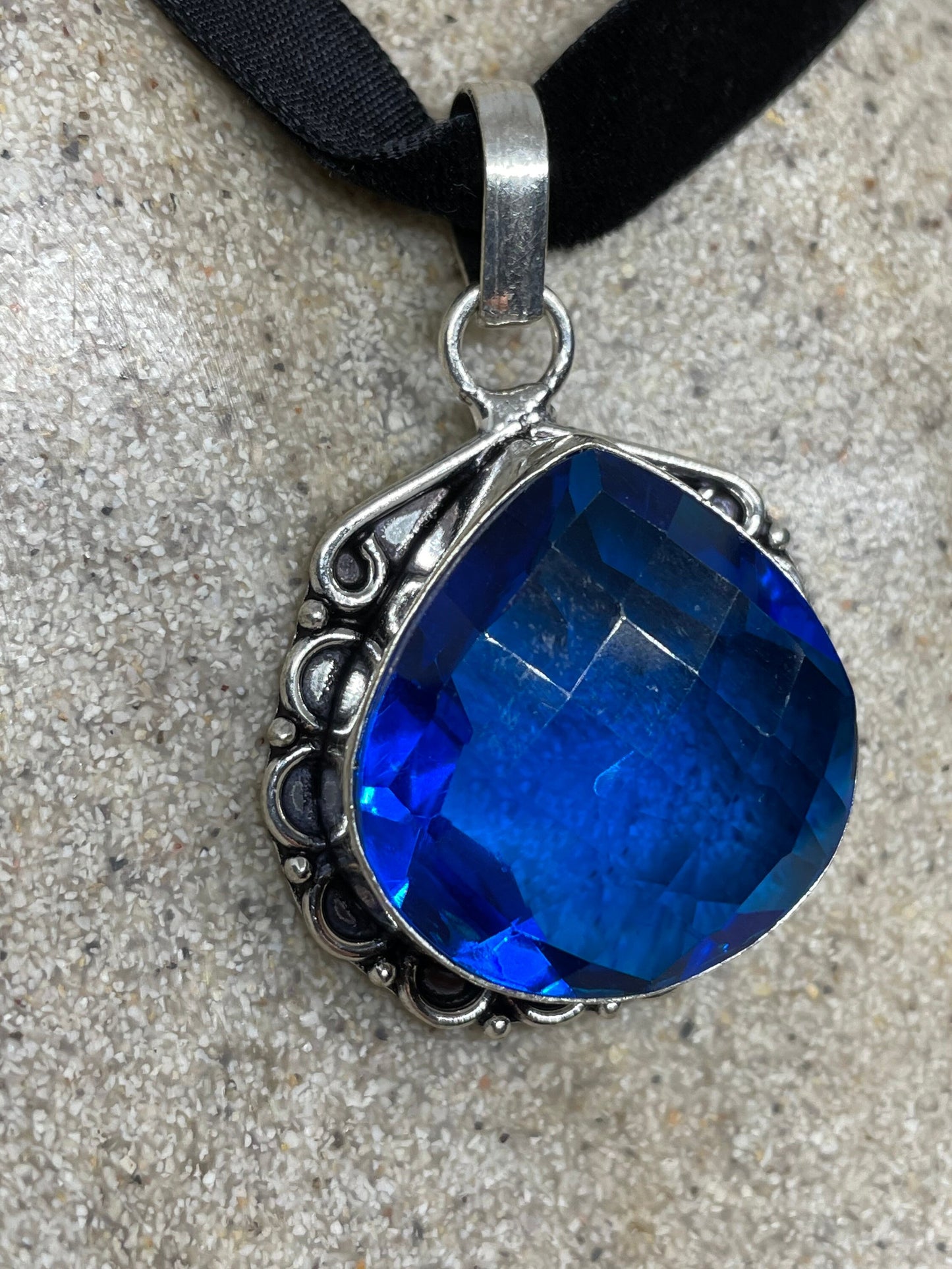 Vintage Blue Glass Antique Velvet Choker Necklace