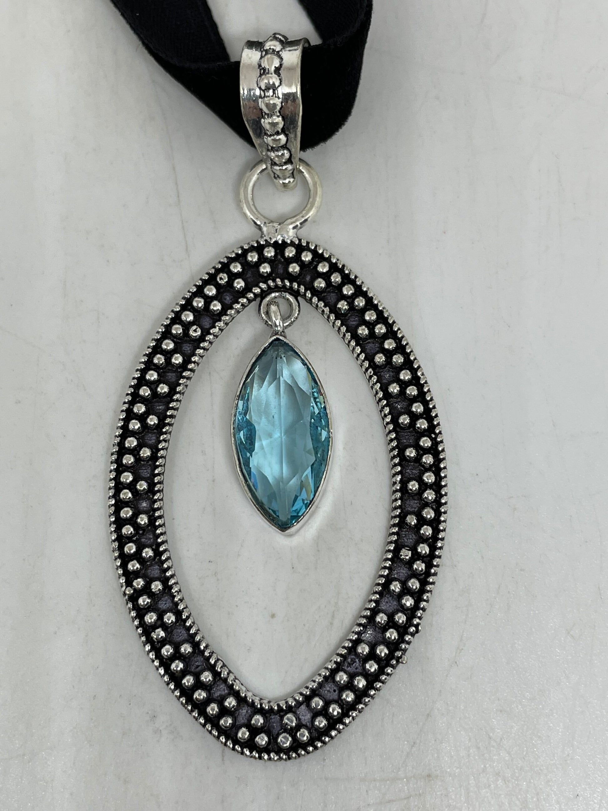 Vintage Blue Topaz Silver Choker Necklace Pendant
