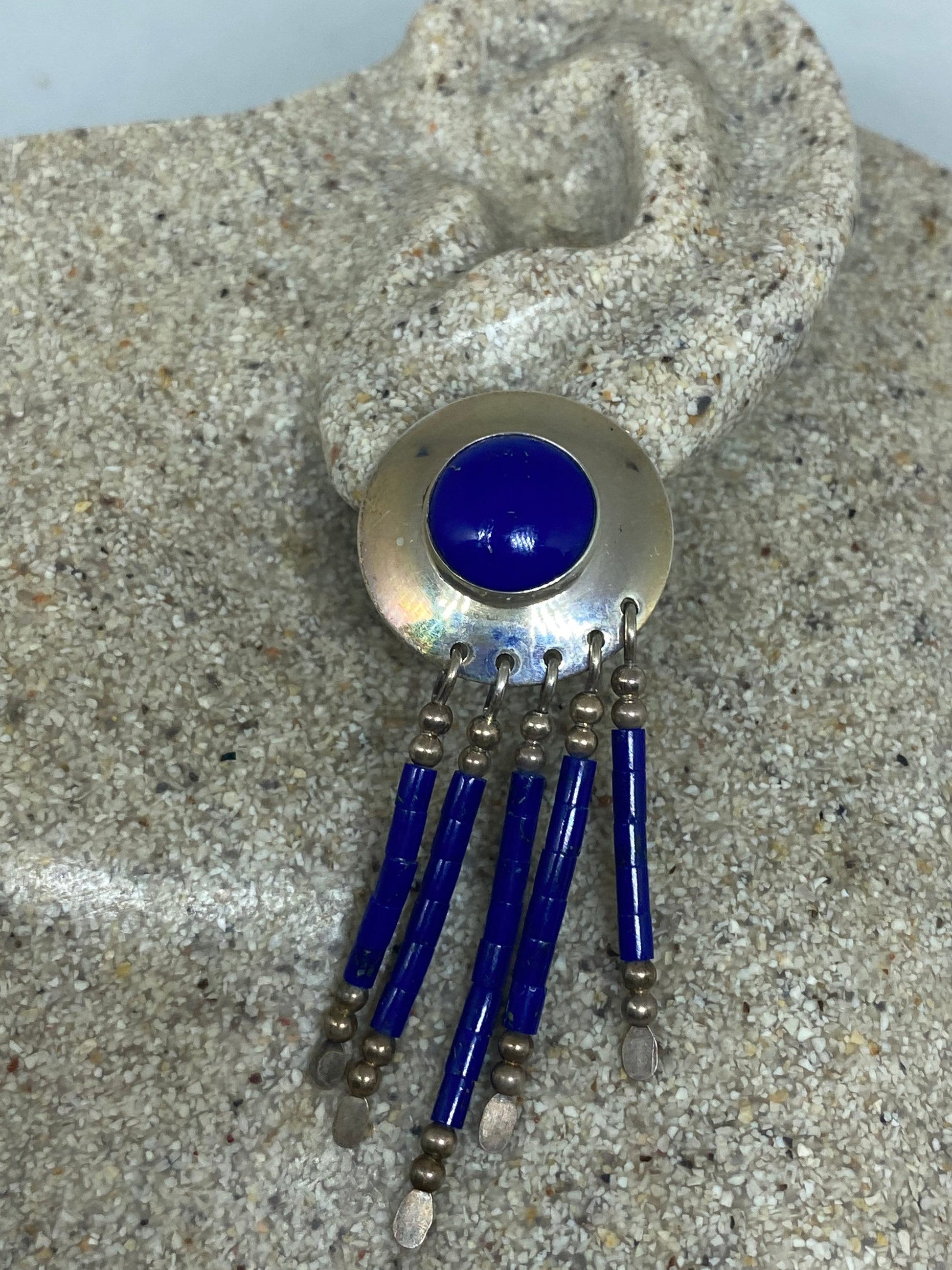 Vintage 925 Sterling Silver Lapis Dangle Earrings