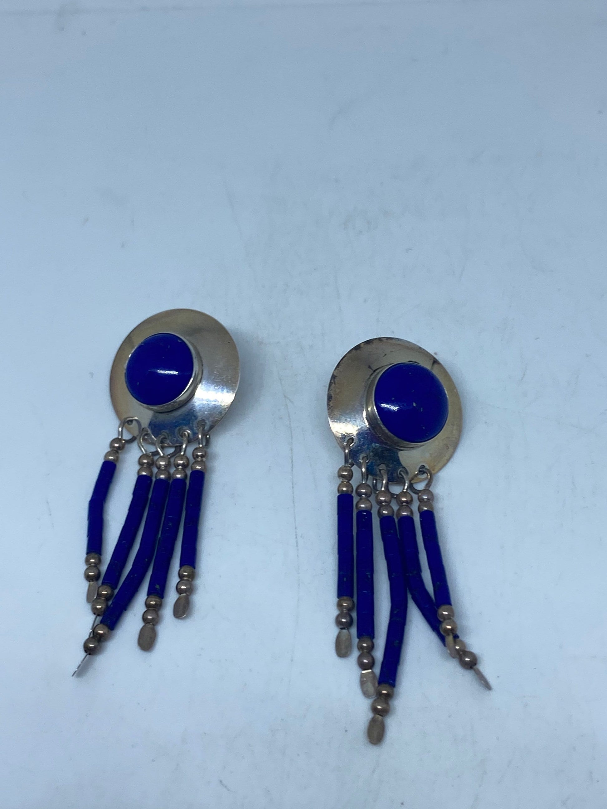 Vintage 925 Sterling Silver Lapis Dangle Earrings