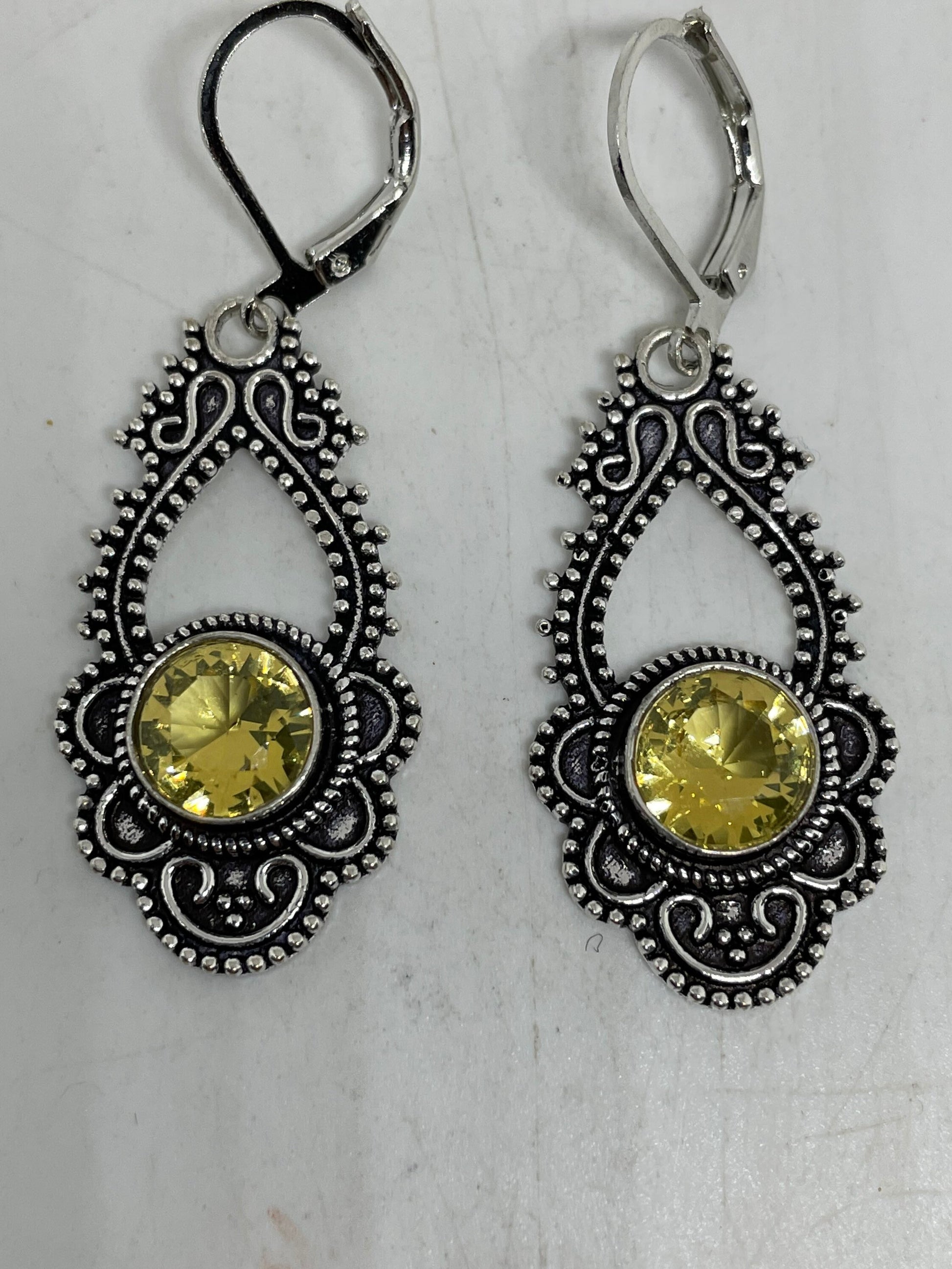 Vintage Citrine Earrings 925 Sterling Silver Deco Dangles