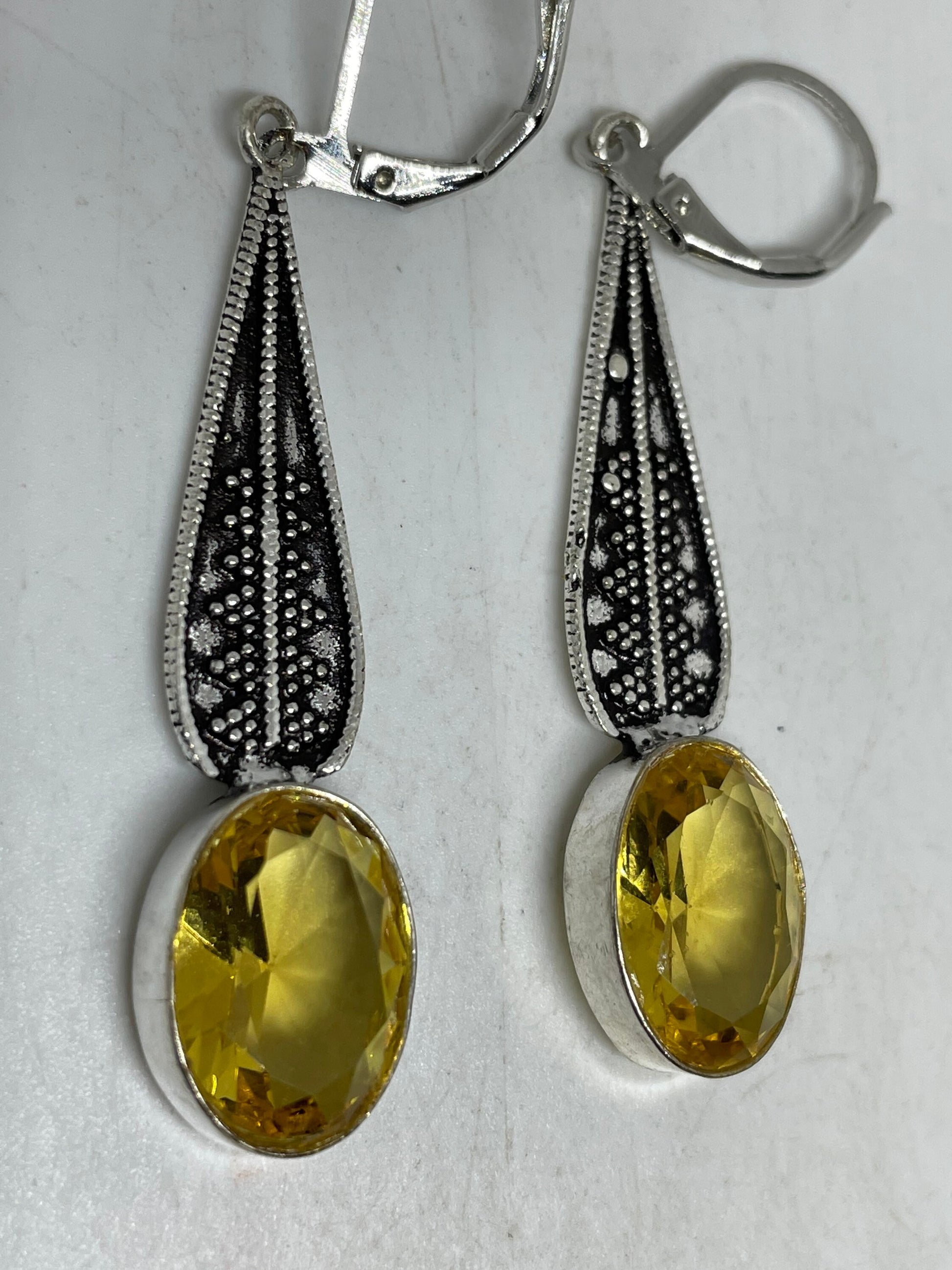 Vintage Citrine Earrings 925 Sterling Silver Deco Dangles