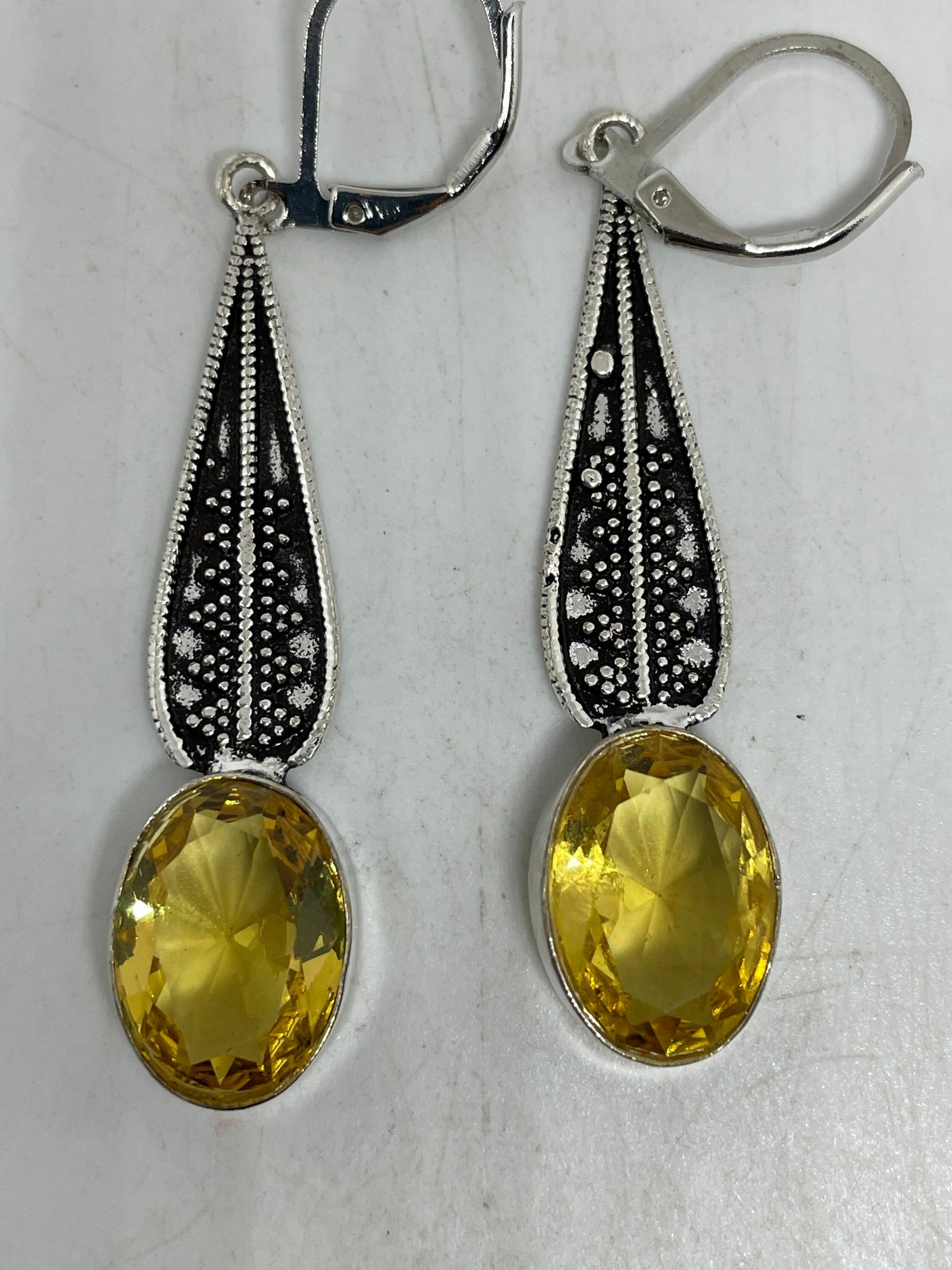 Vintage Citrine Earrings 925 Sterling Silver Deco Dangles