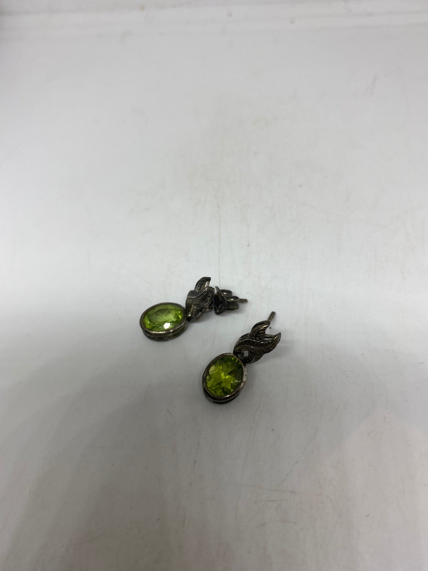 Vintage Handmade Sterling Silver Genuine Green Peridot Stud Earrings