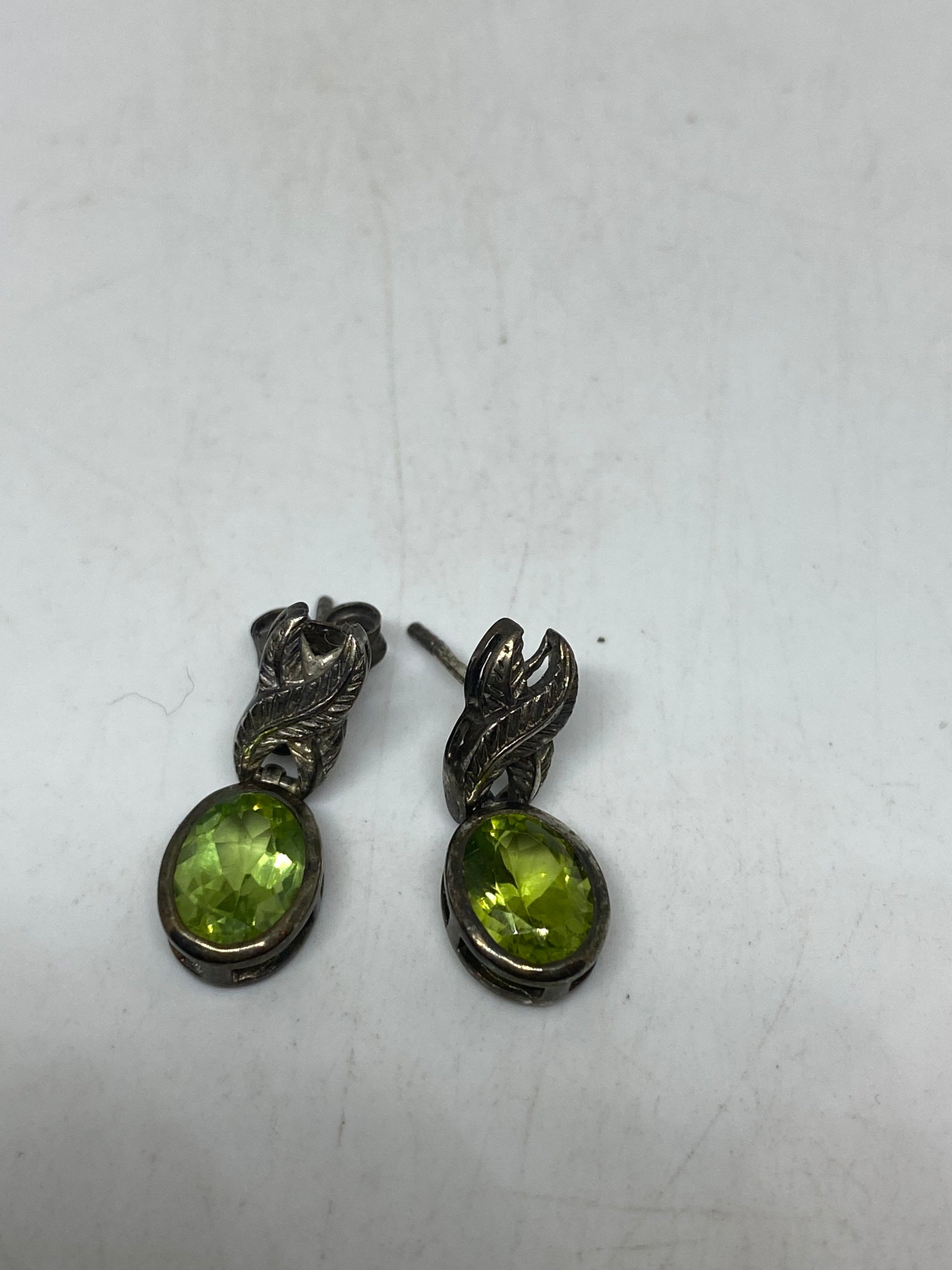 Vintage Handmade Sterling Silver Genuine Green Peridot Stud Earrings