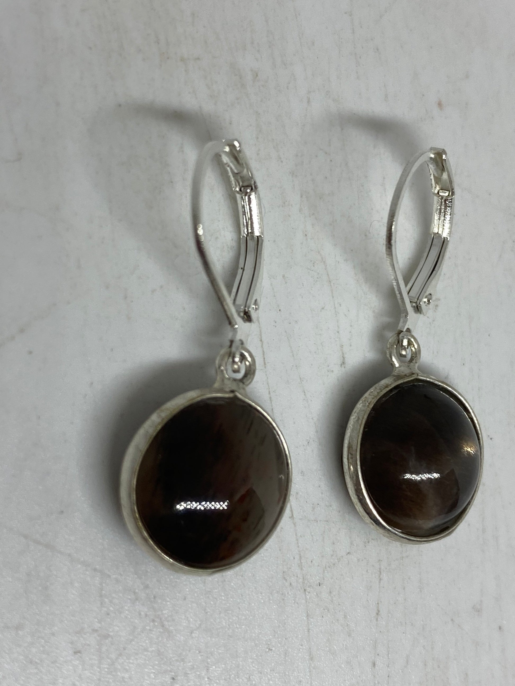 Antique Vintage Black Onyx 925 Silver Dangle LeverBack Earrings