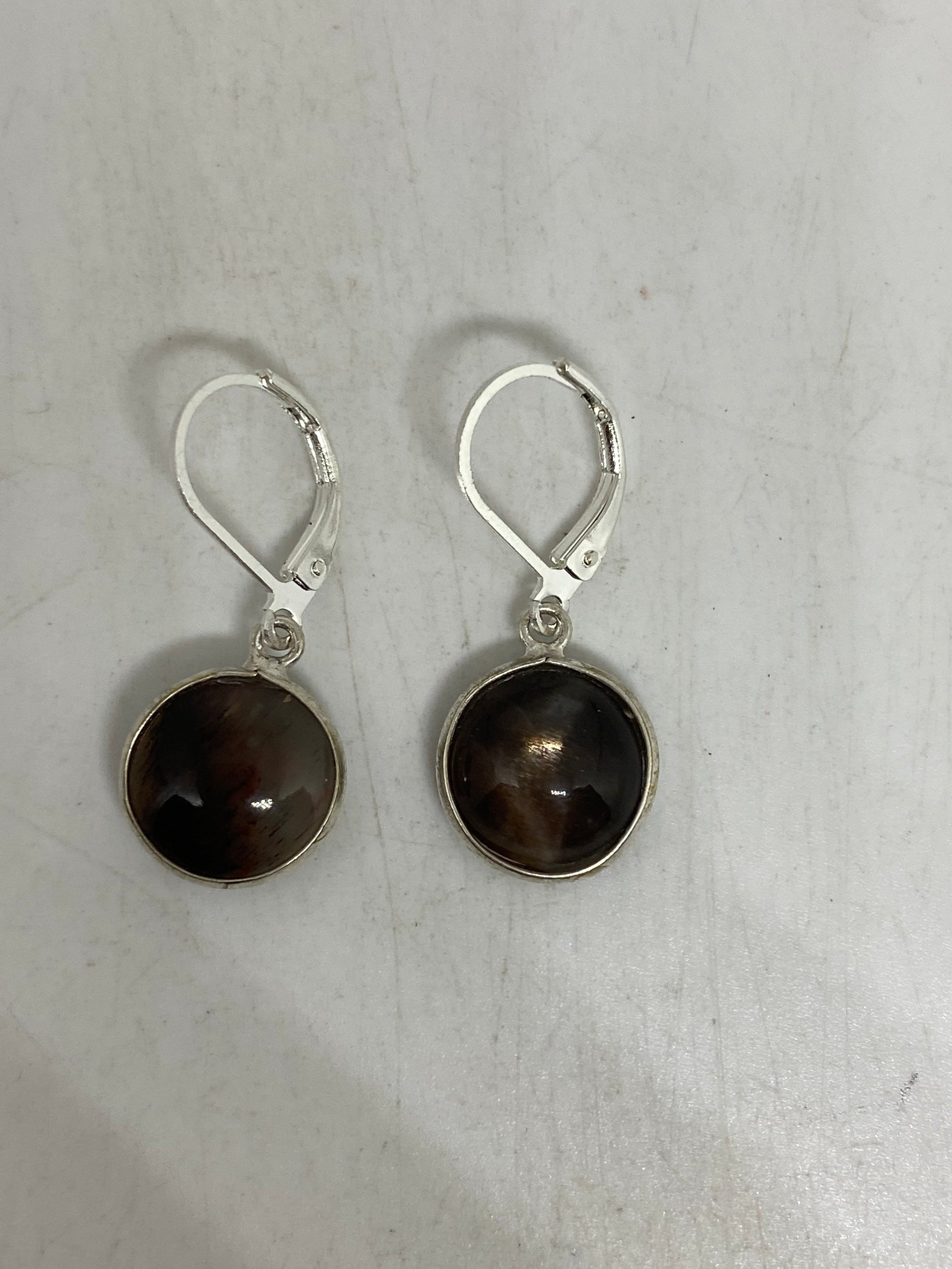 Antique Vintage Black Onyx 925 Silver Dangle LeverBack Earrings