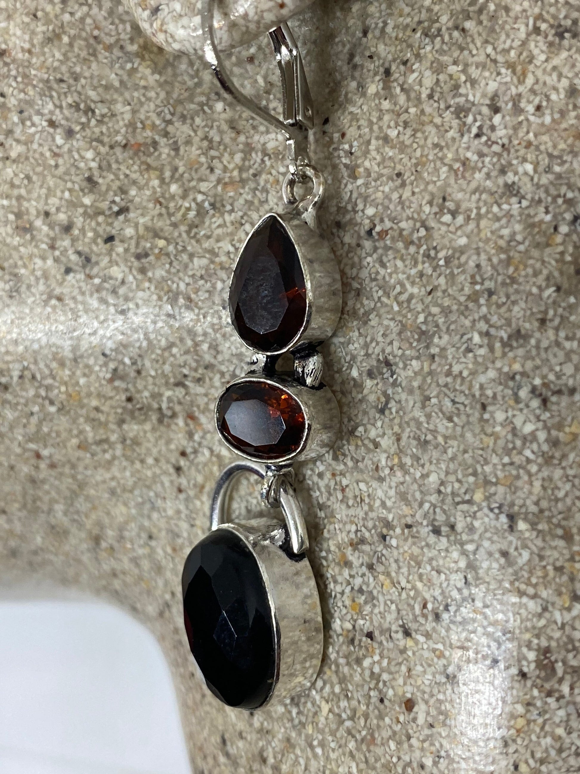 Antique Vintage Black Onyx 925 Silver Dangle LeverBack Earrings