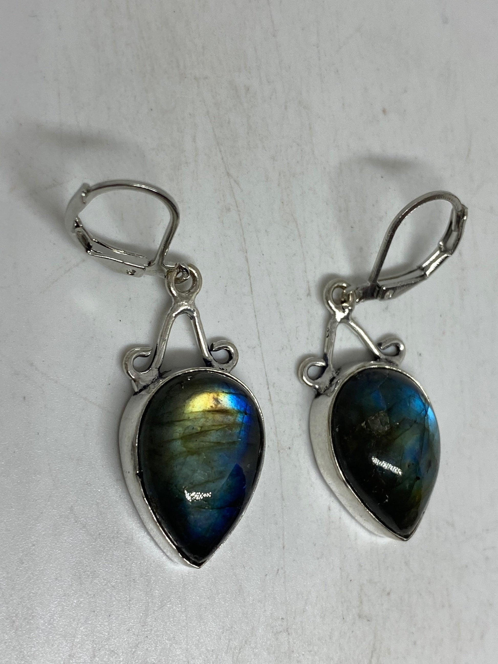 Vintage Labradorite Silver Dangle Earrings