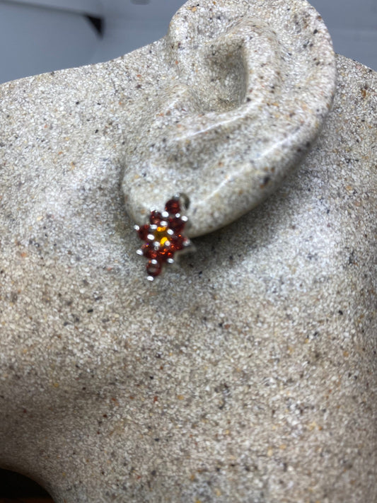 Vintage Bohemian Red Garnet Earrings 925 Sterling Silver Deco Dangle