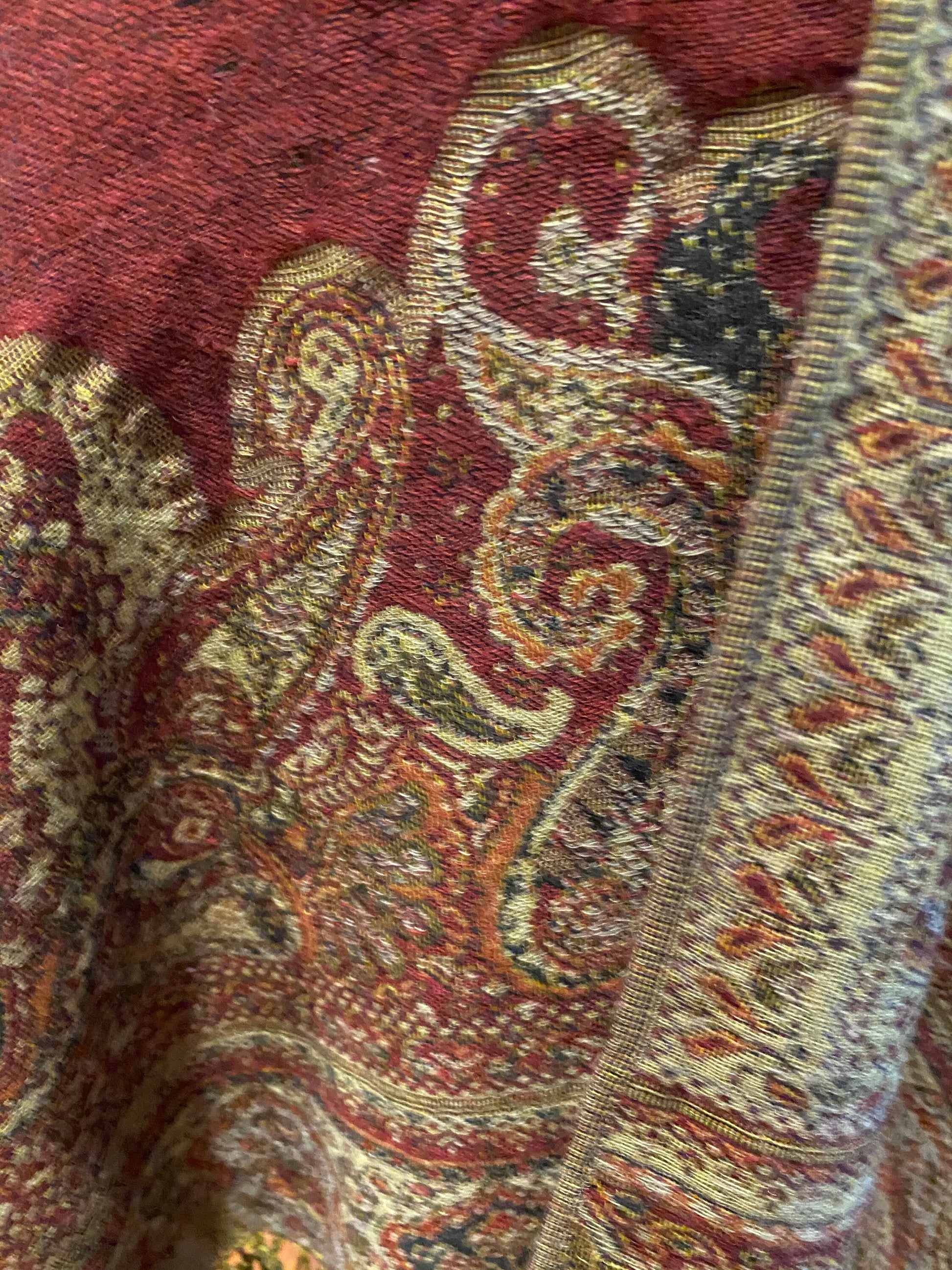 Vintage Jamawar Paisley Brocade Pashmina Scarf Wrap Shawl