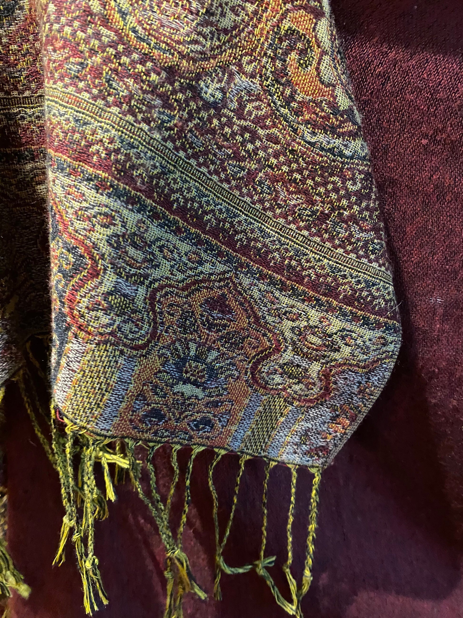 Vintage Jamawar Paisley Brocade Pashmina Scarf Wrap Shawl