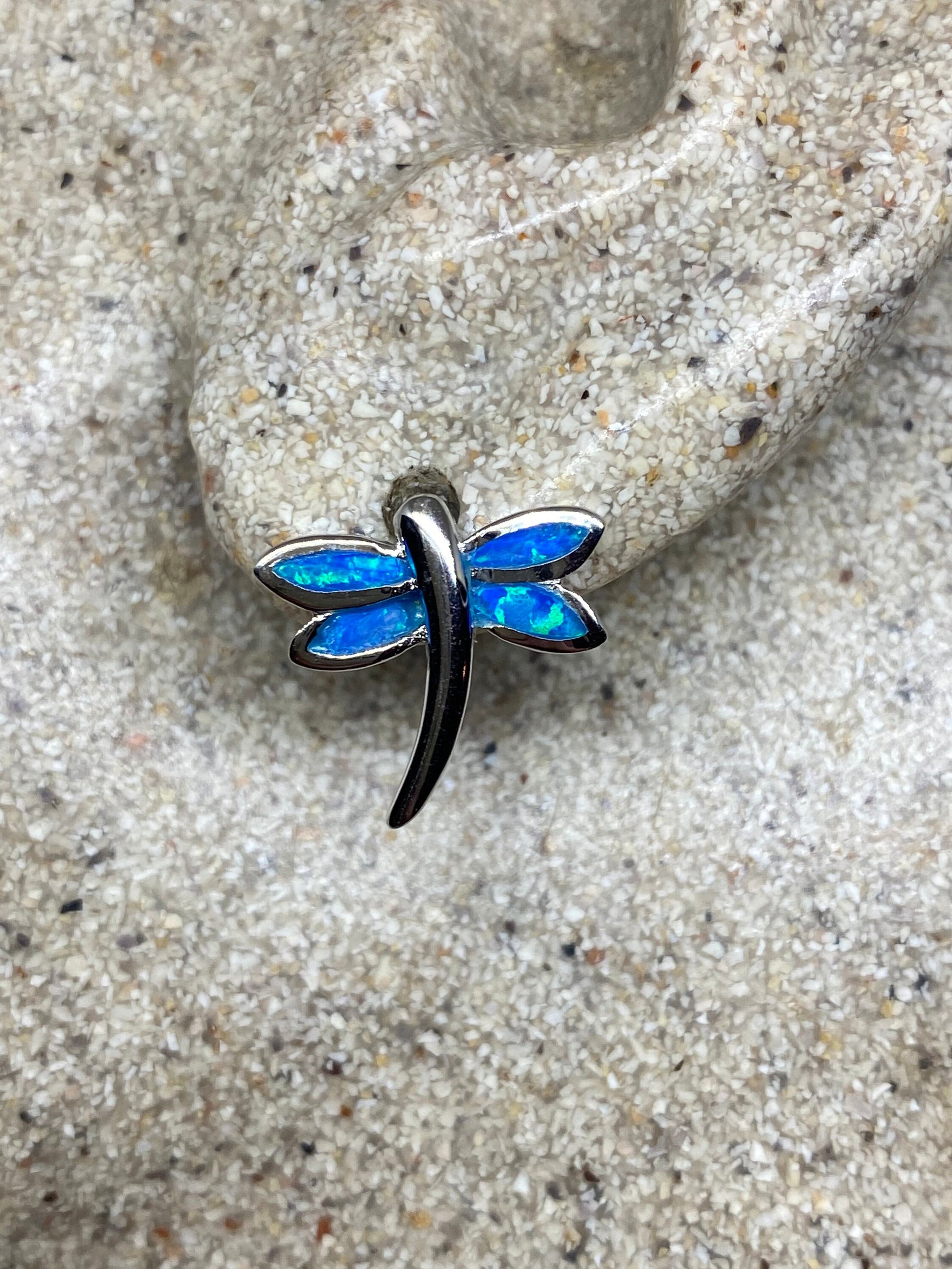 Vintage Blue Opal Dragonfly Earrings 925 Sterling Silver Stud Button