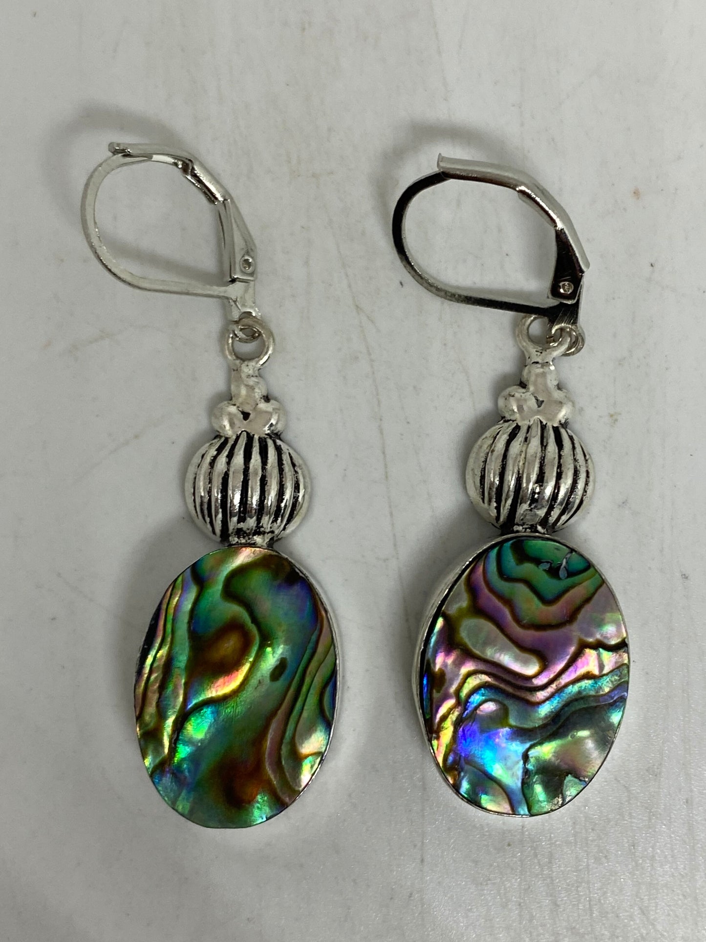 Vintage Handmade Silver Rainbow Abalone Earrings