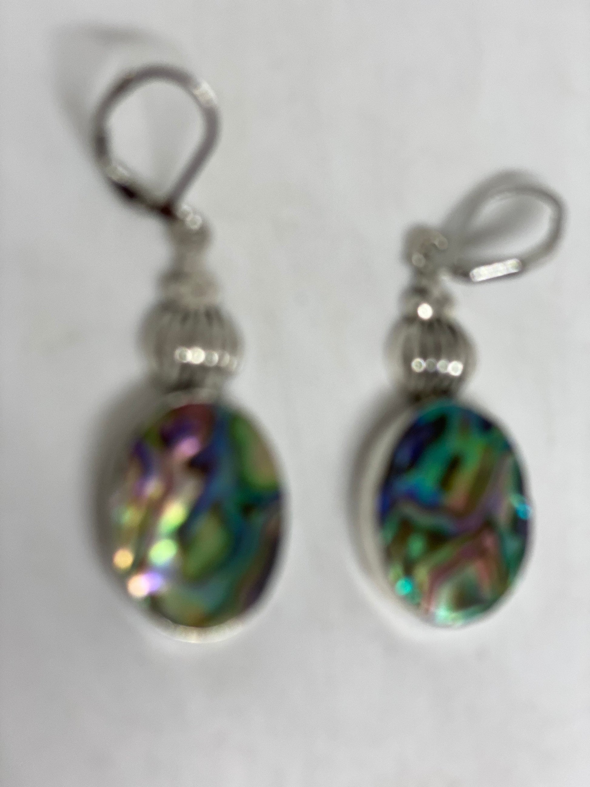 Vintage Handmade Silver Rainbow Abalone Earrings