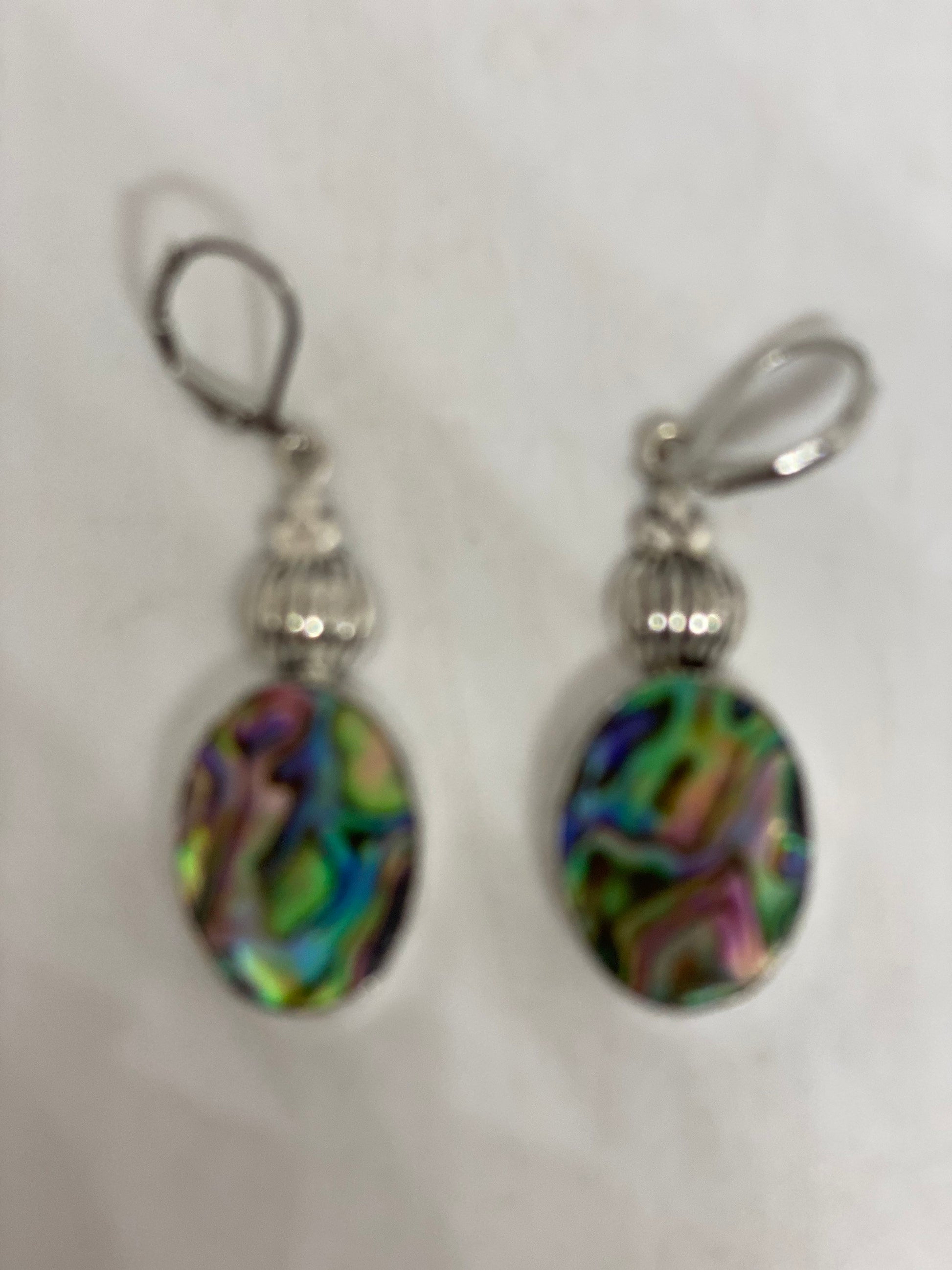 Vintage Handmade Silver Rainbow Abalone Earrings