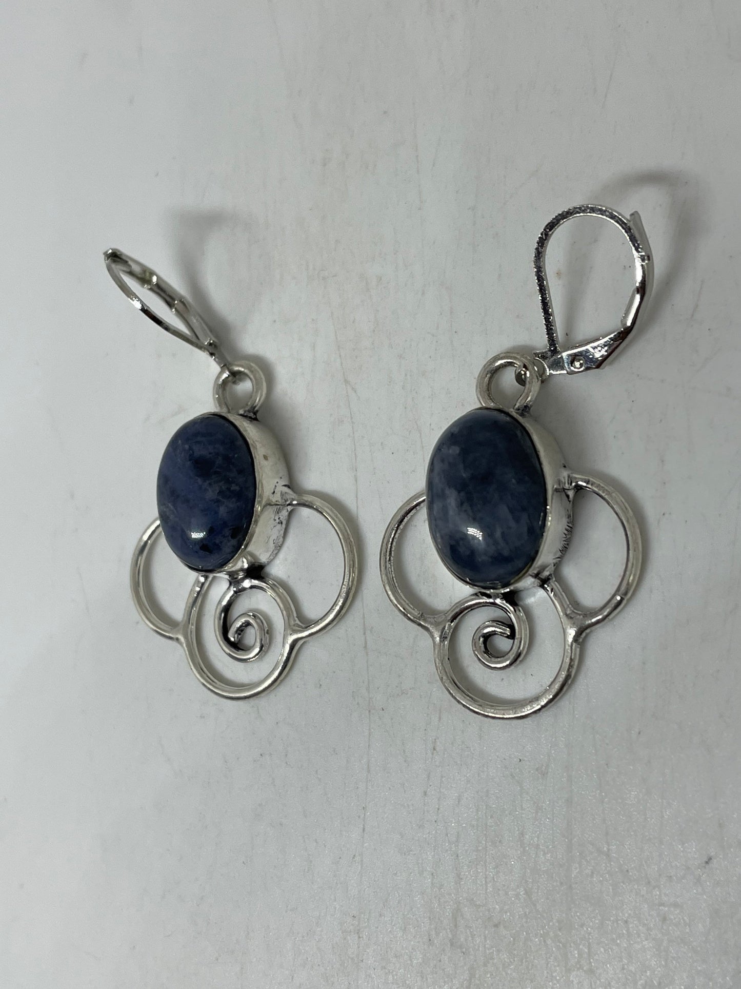 Vintage Blue Lapis Lazuli Earrings Silver Dangle