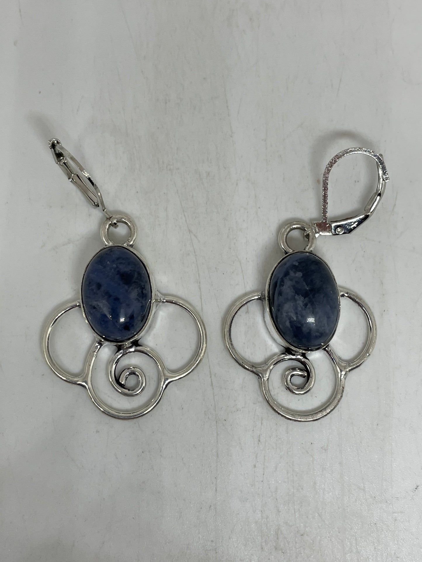 Vintage Blue Lapis Lazuli Earrings Silver Dangle