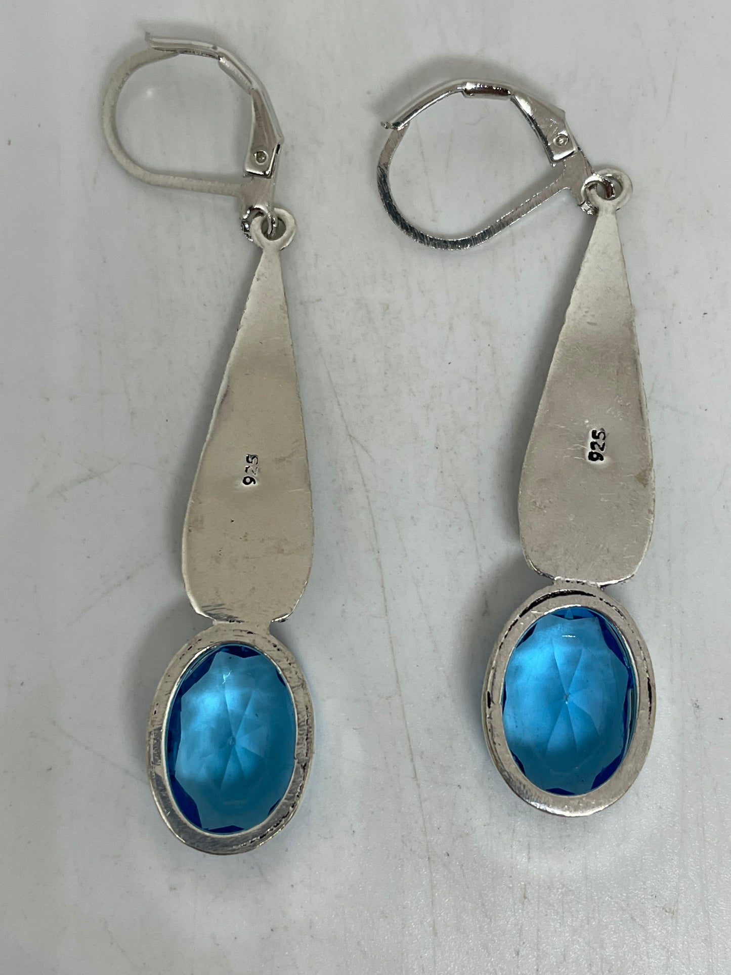 Vintage Genuine Blue Topaz 925 Sterling Silver Lever Back Earrings