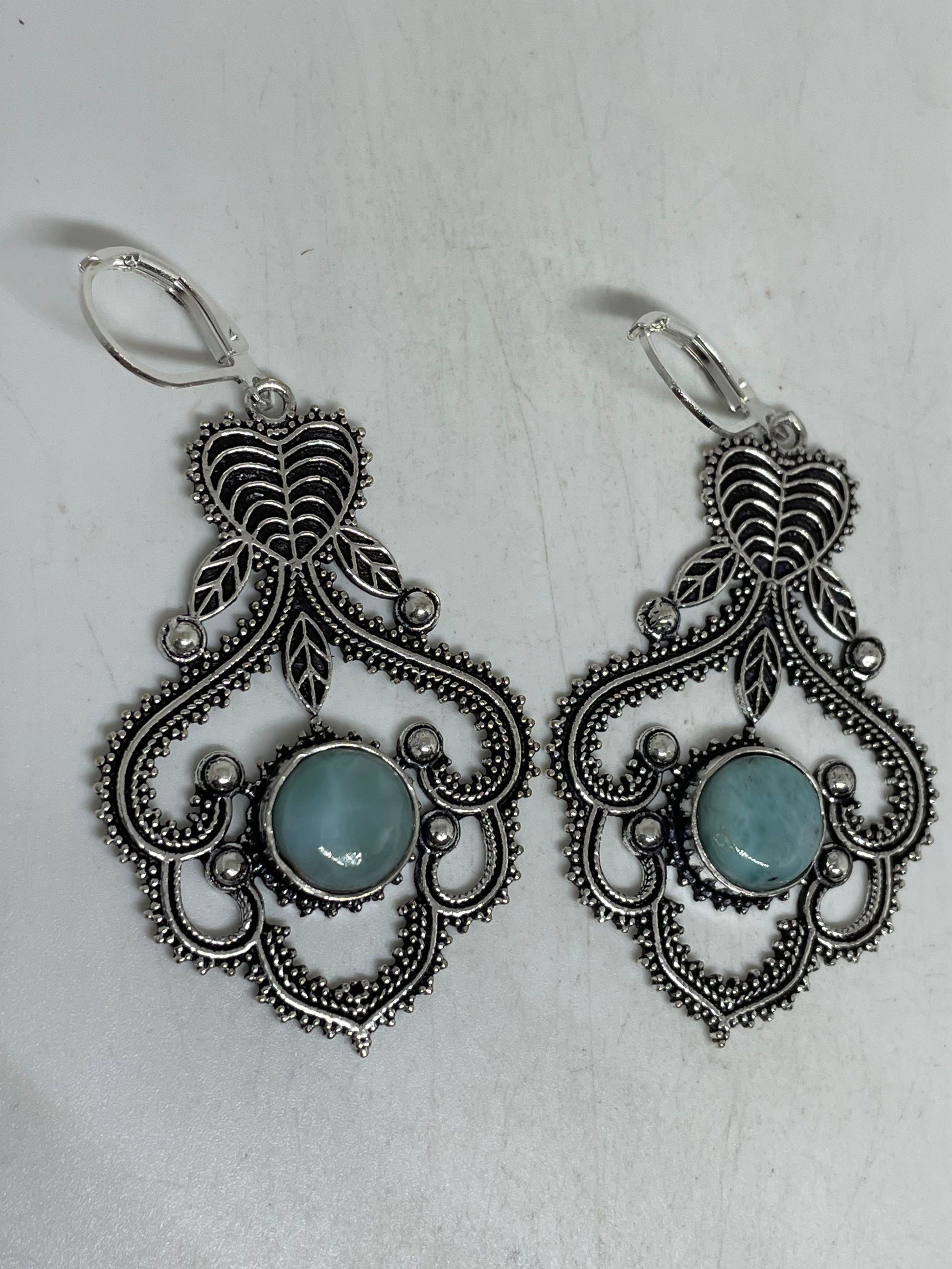 Vintage Sterling Silver Blue Turquoise Larimar Earrings