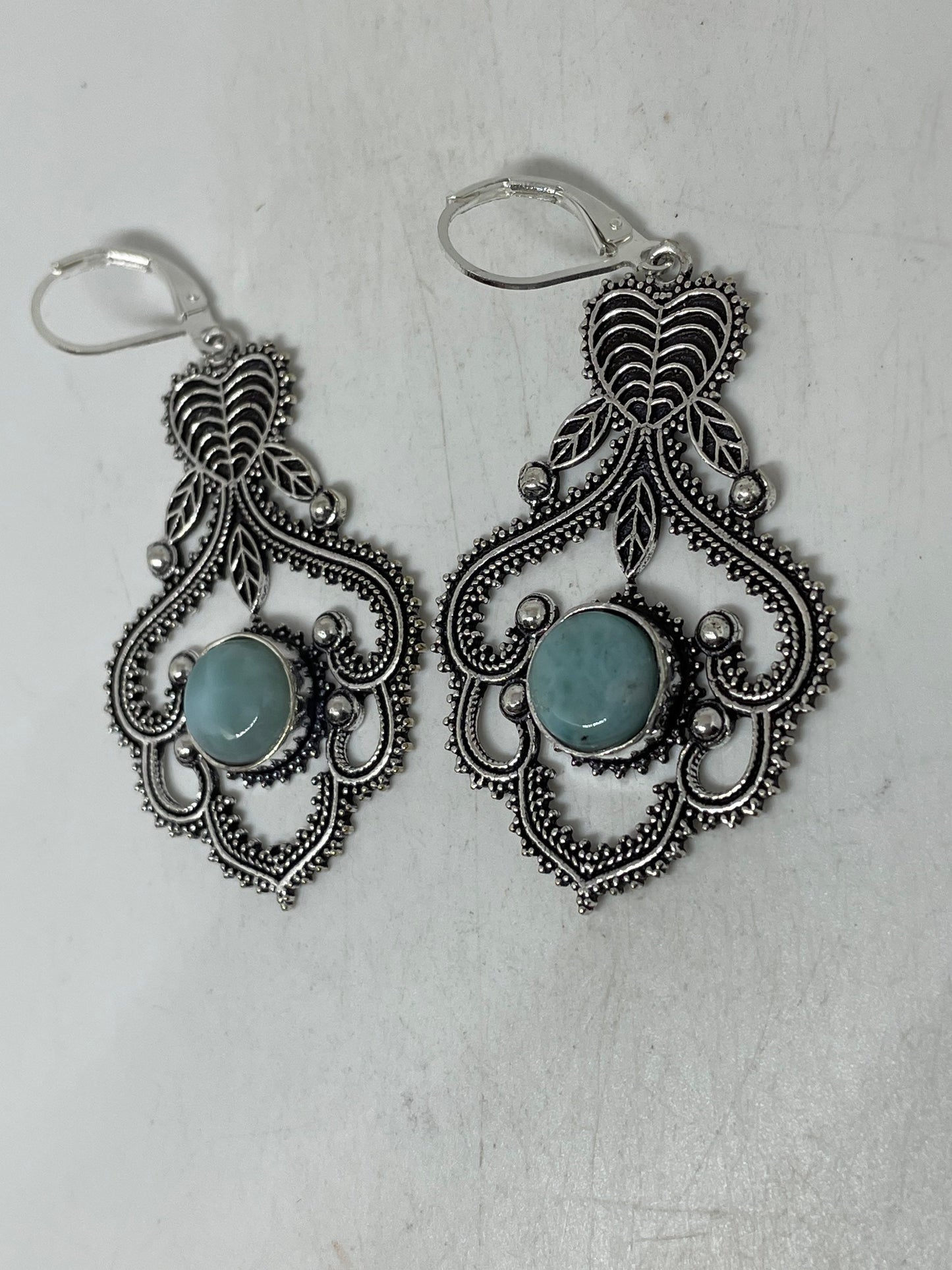 Vintage Sterling Silver Blue Turquoise Larimar Earrings