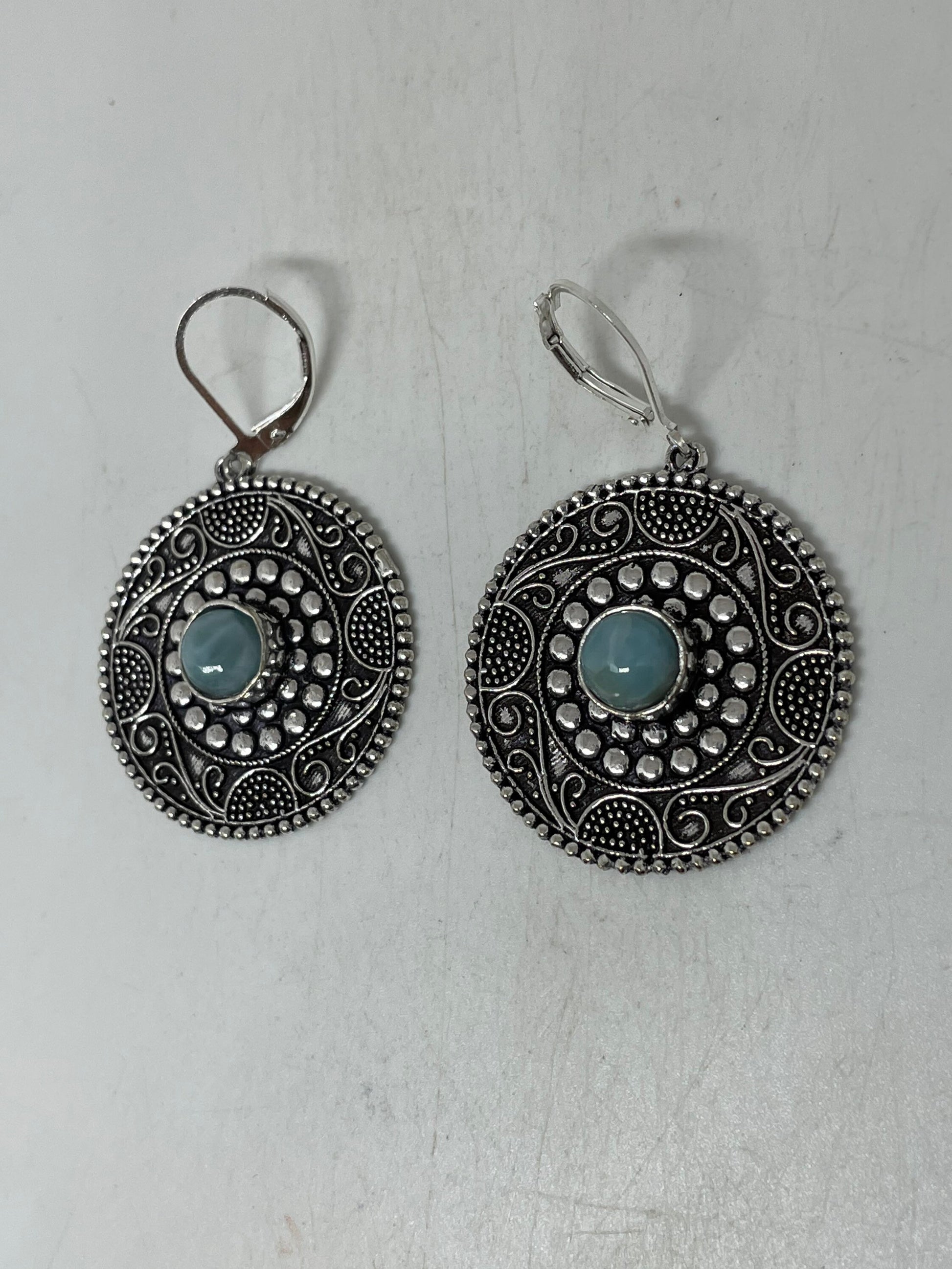 Vintage Sterling Silver Blue Turquoise Larimar Earrings