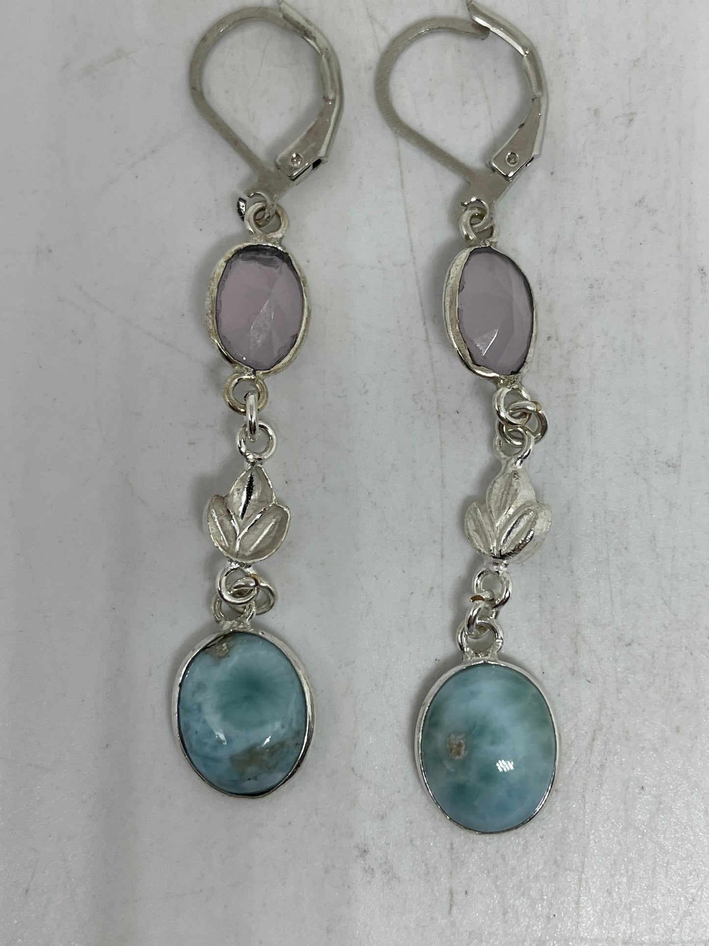 Vintage Sterling Silver Blue Turquoise Larimar Earrings