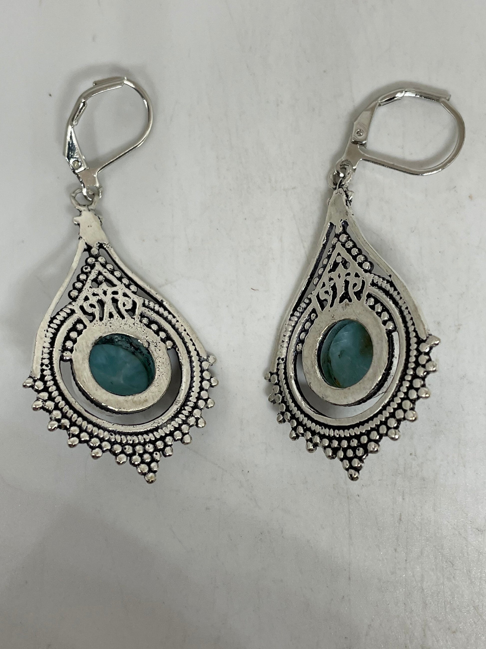 Vintage Sterling Silver Blue Turquoise Amazonite Earrings