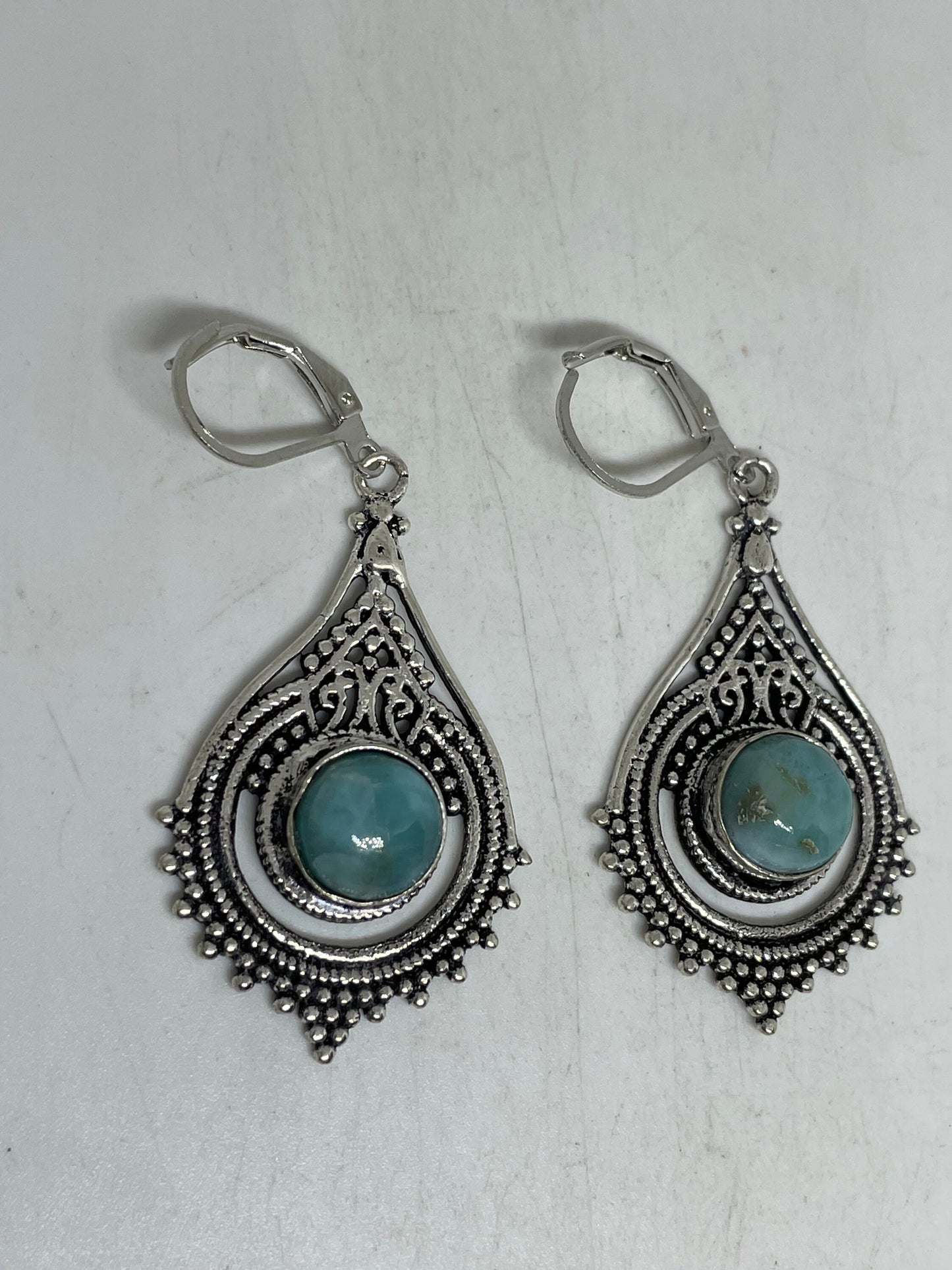 Vintage Sterling Silver Blue Turquoise Amazonite Earrings