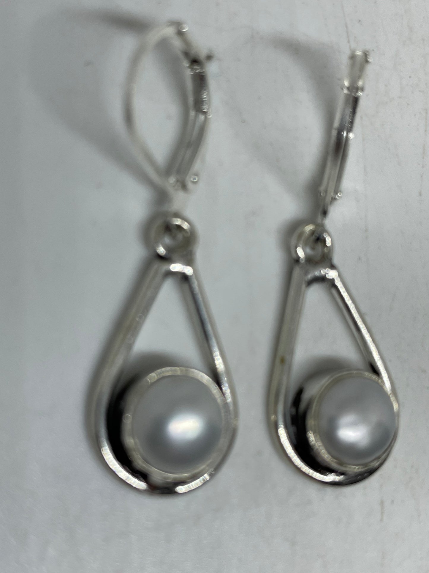 Vintage Genuine Pearl Sterling Silver Dangle Earrings