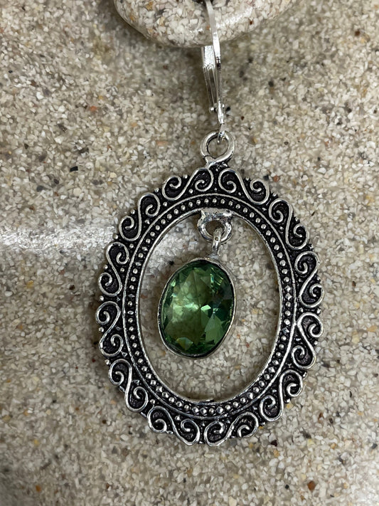 Antique Vintage Green Peridot Silver Dangle Earrings