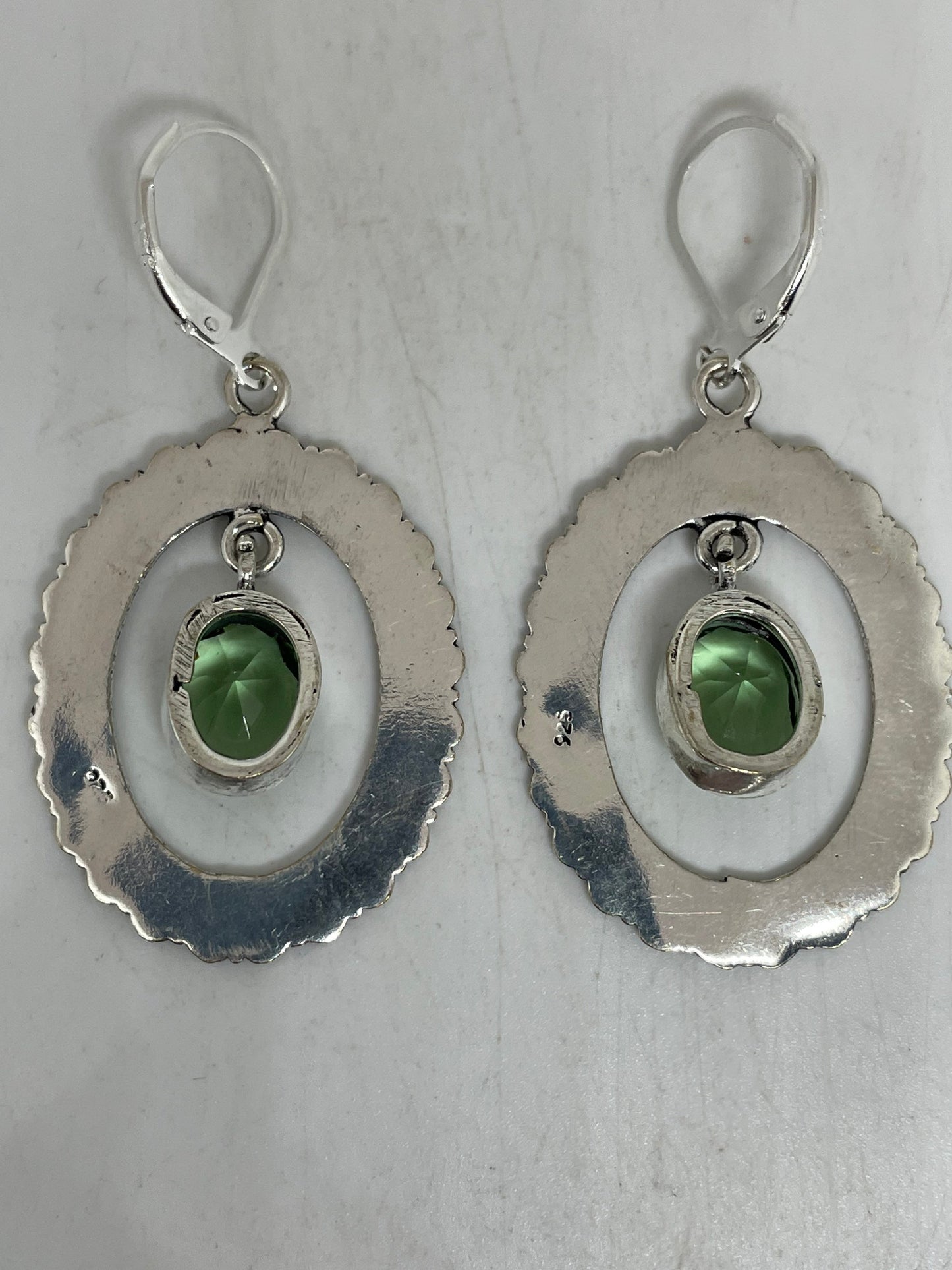 Antique Vintage Green Peridot Silver Dangle Earrings