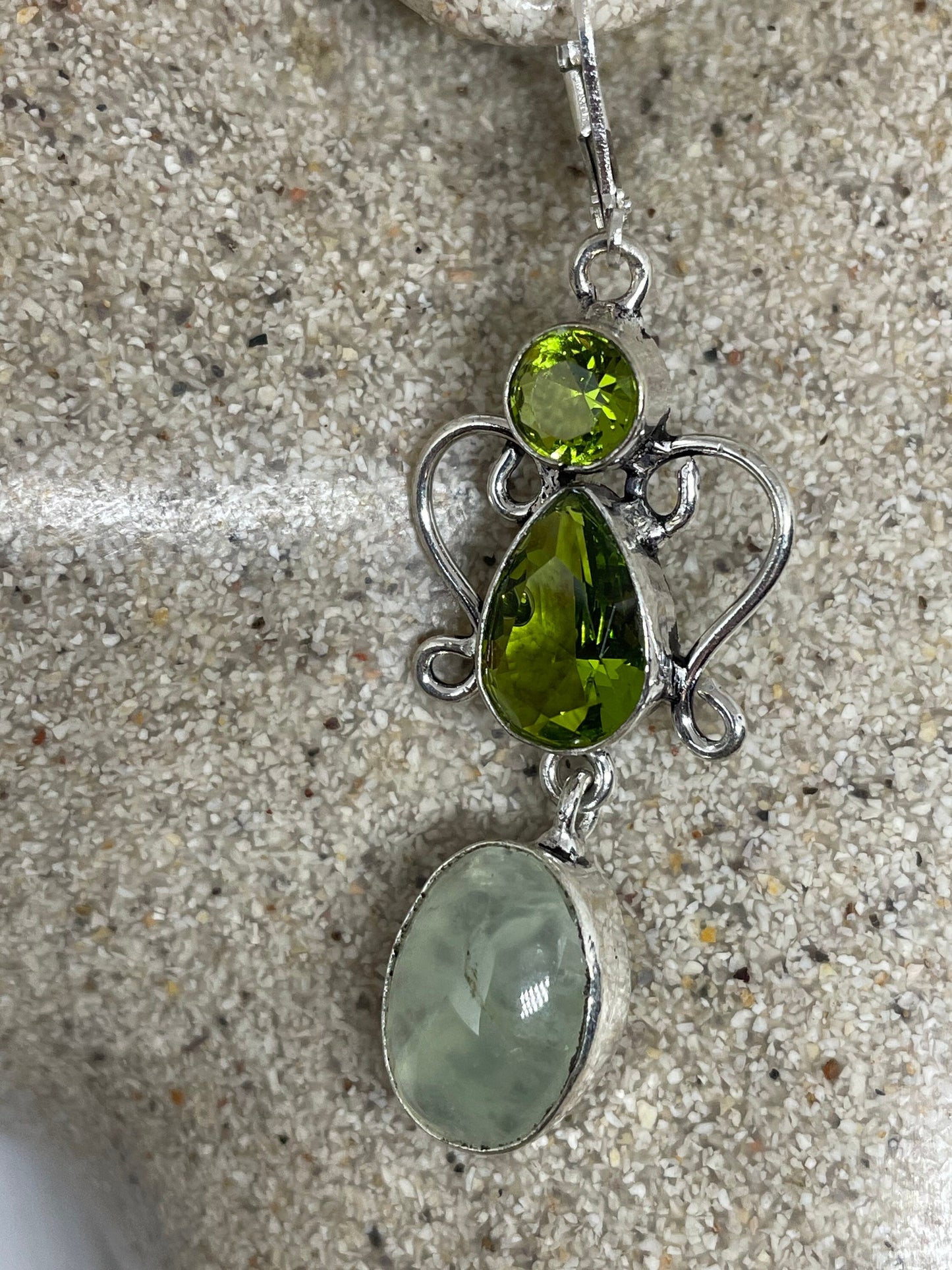 Antique Vintage Green Peridot Jade Silver Dangle Earrings