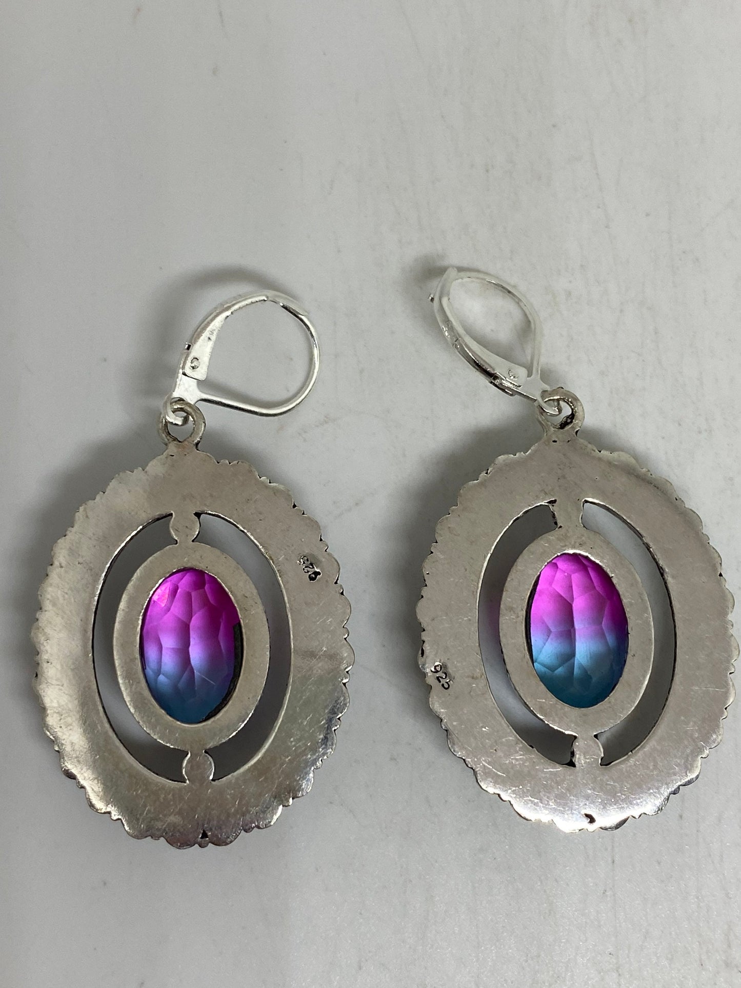 Antique Vintage Purple Volcanic Glass Silver Dangle Earrings