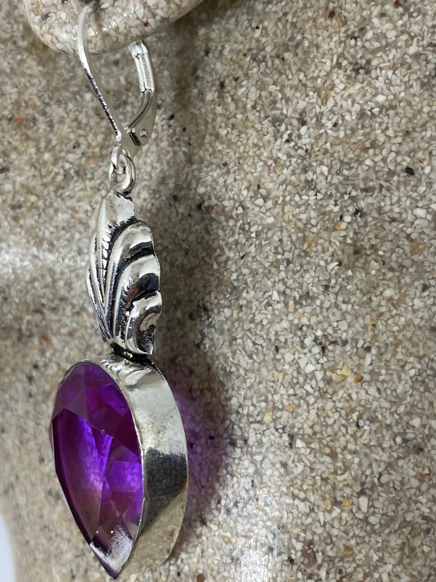 Antique Vintage Purple Volcanic Glass Silver Dangle Earrings