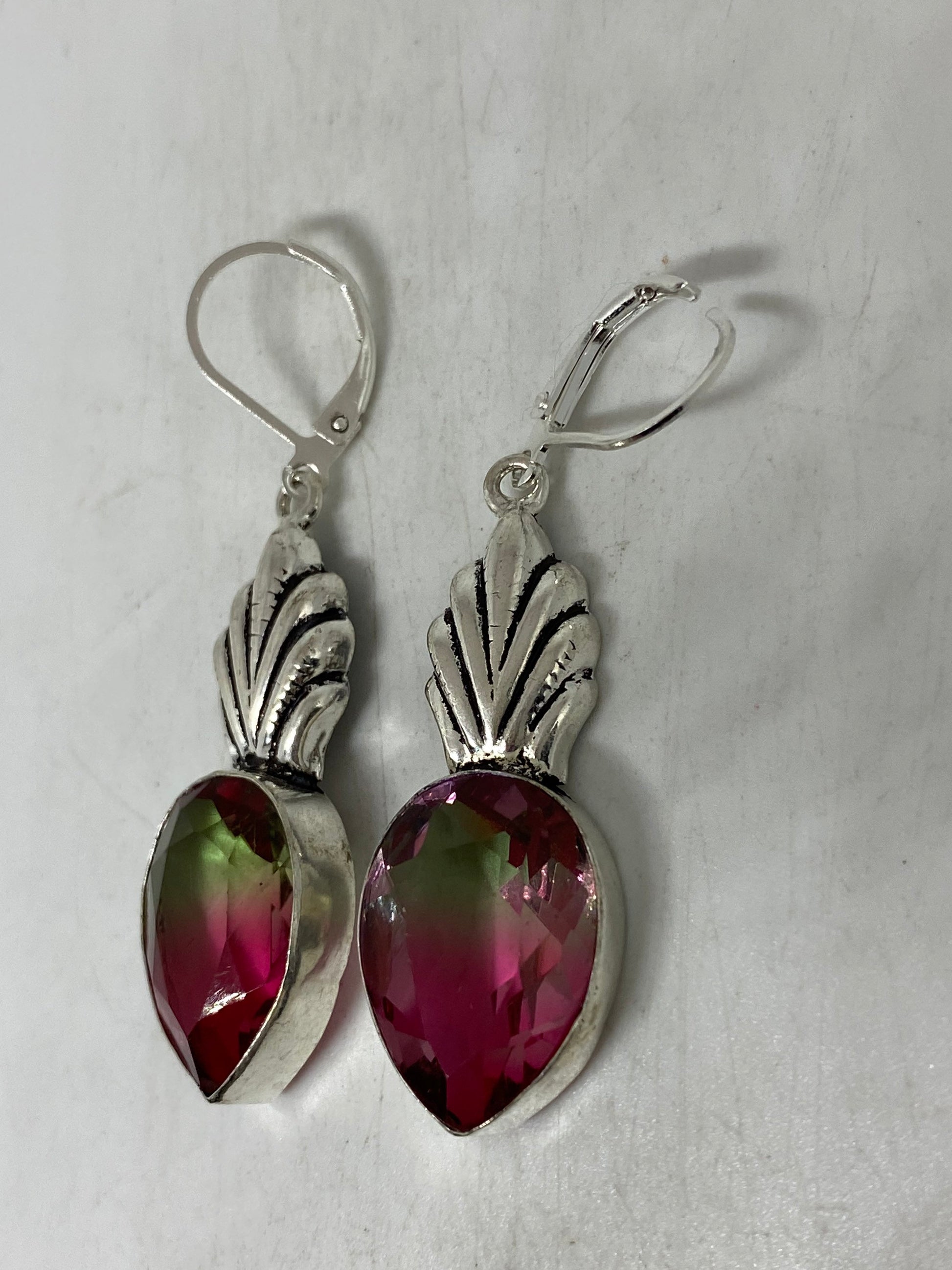 Antique Vintage Purple Volcanic Glass Silver Dangle Earrings