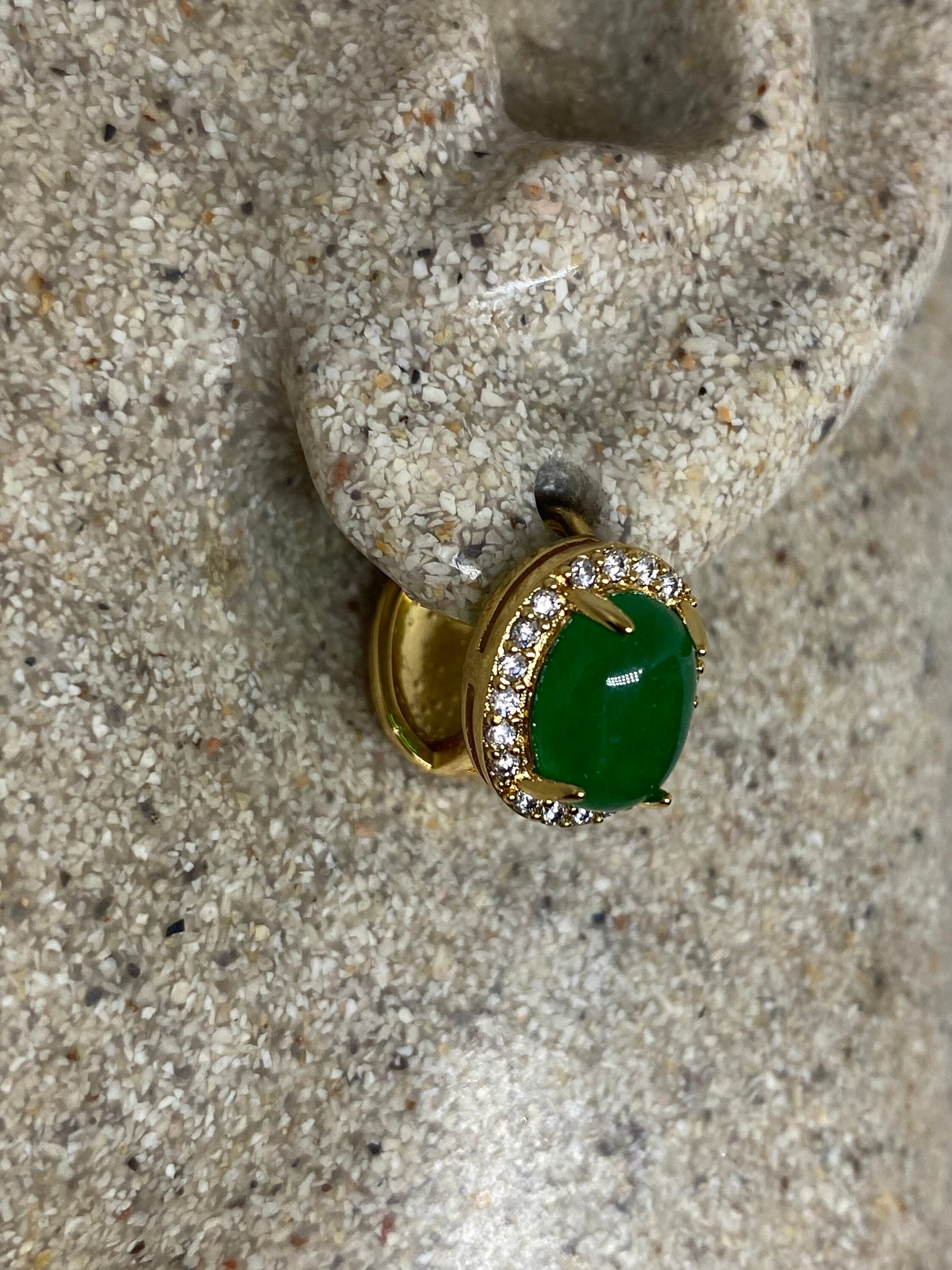 Vintage Fun Green Jade Gemstone Gold Rhodium Bronze Earrings