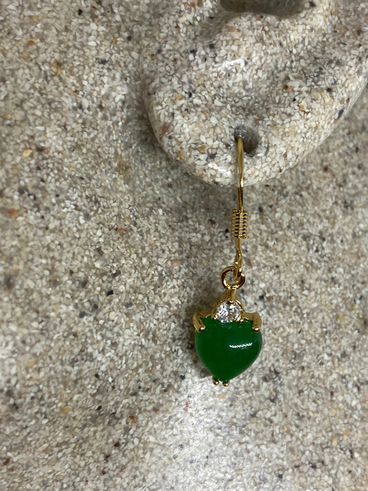 Vintage Fun Green Jade Heart Gemstone Gold Rhodium Bronze Earrings