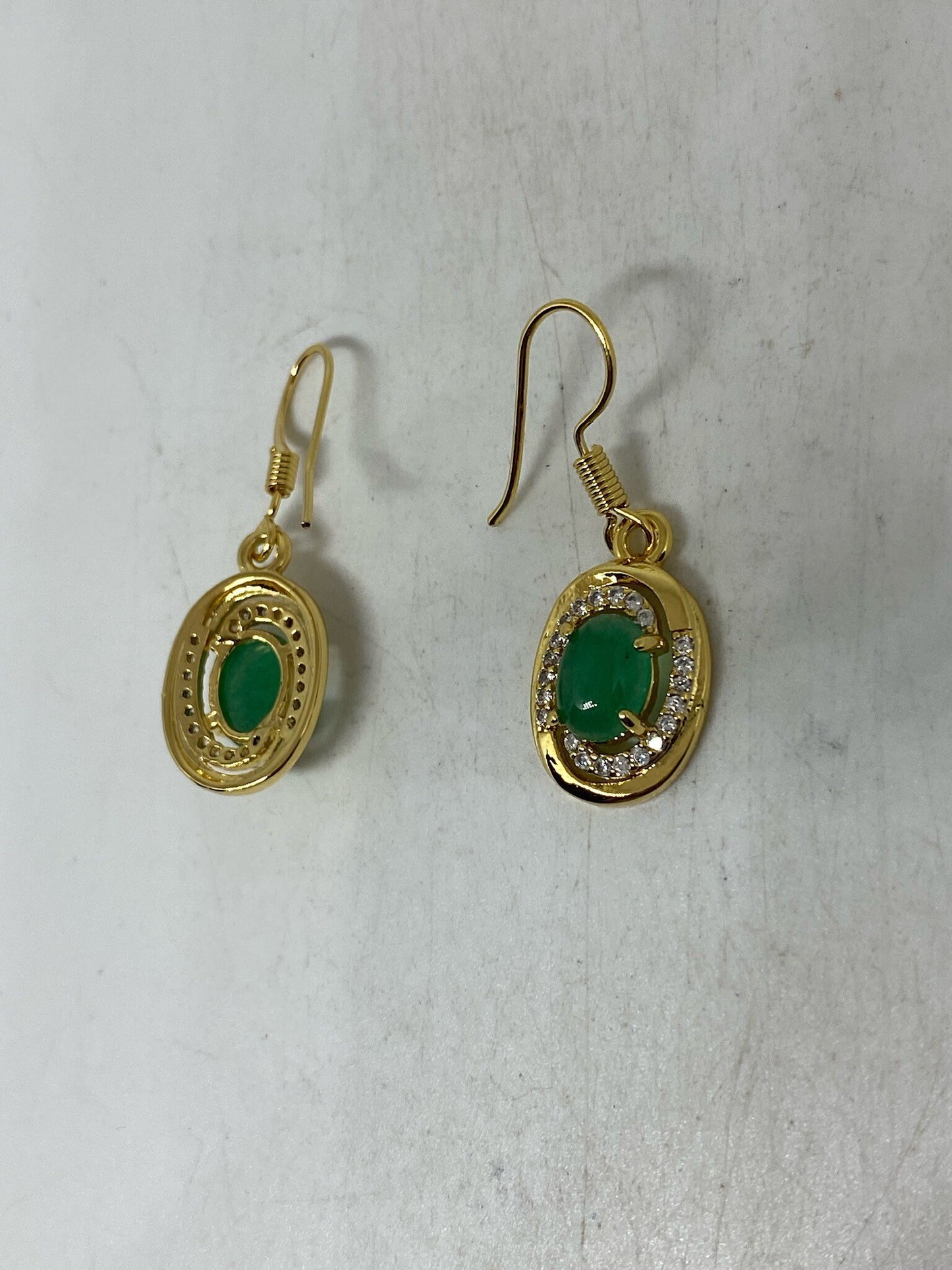 Vintage Fun Green Jade Gemstone Gold Rhodium Bronze Earrings