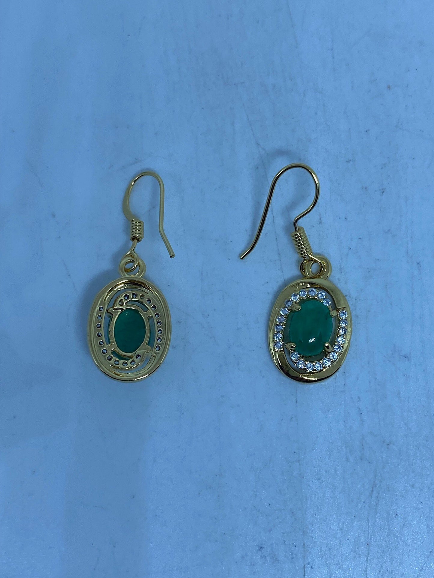 Vintage Fun Green Jade Gemstone Gold Rhodium Bronze Earrings