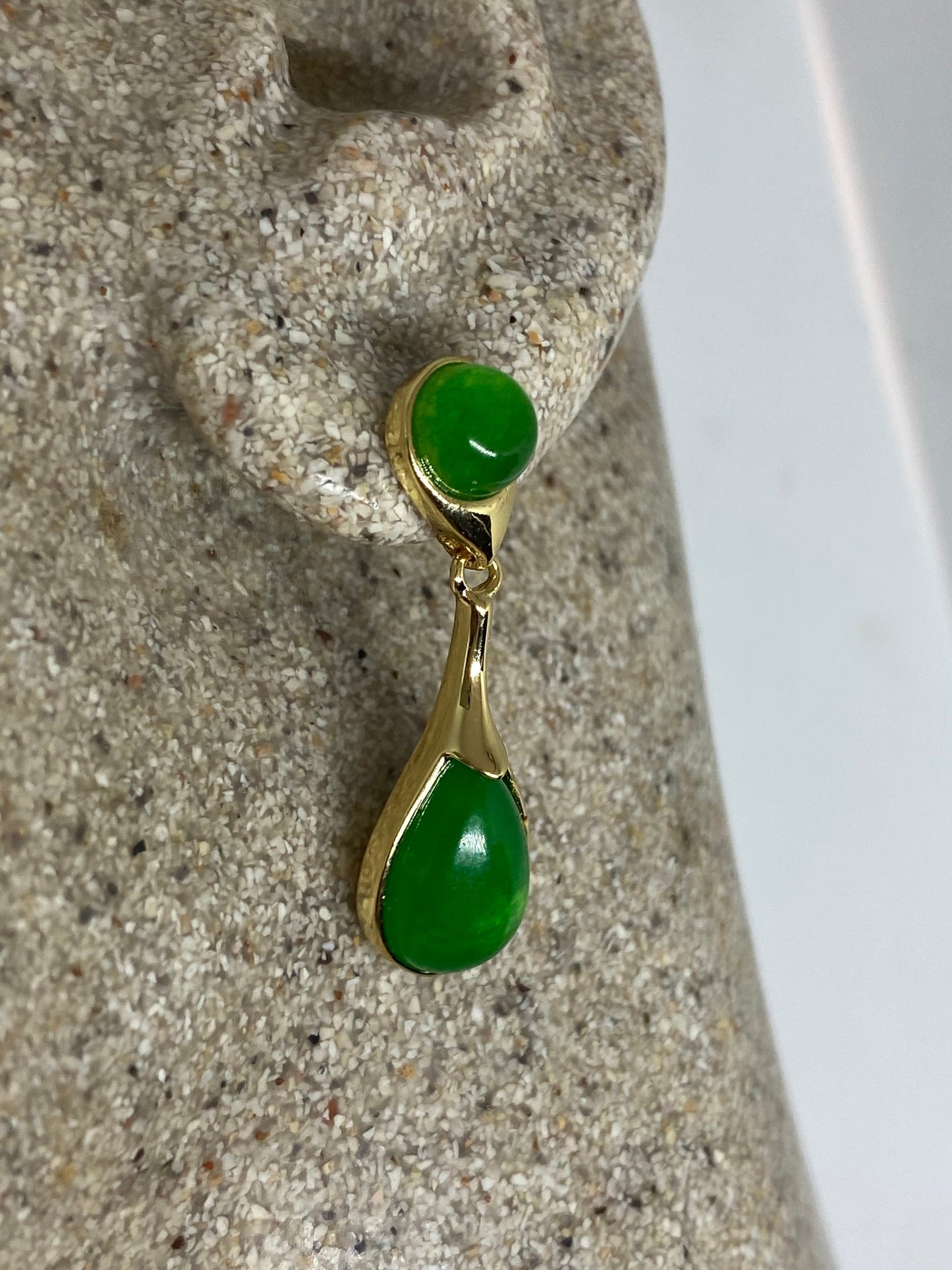 Vintage Fun Green jade gemstone gold rhodium bronze earrings