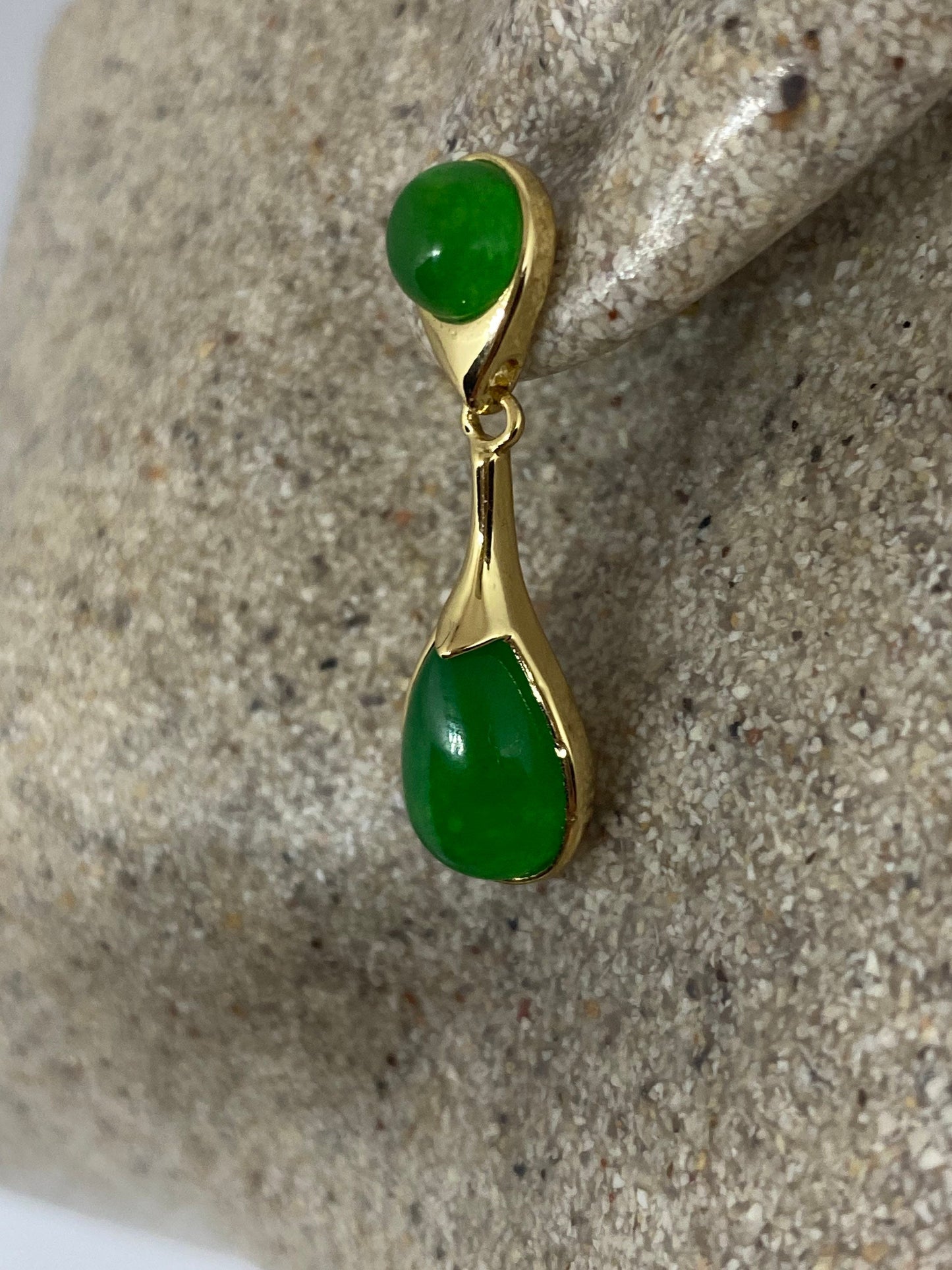 Vintage Fun Green jade gemstone gold rhodium bronze earrings