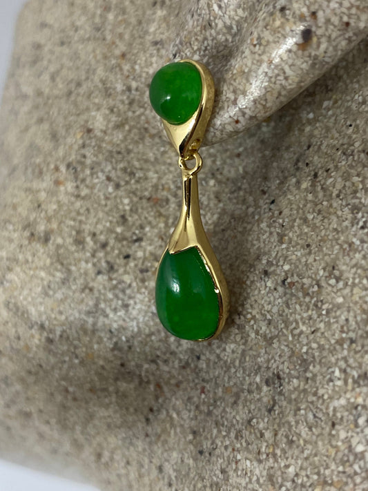 Vintage Fun Green jade gemstone gold rhodium bronze earrings