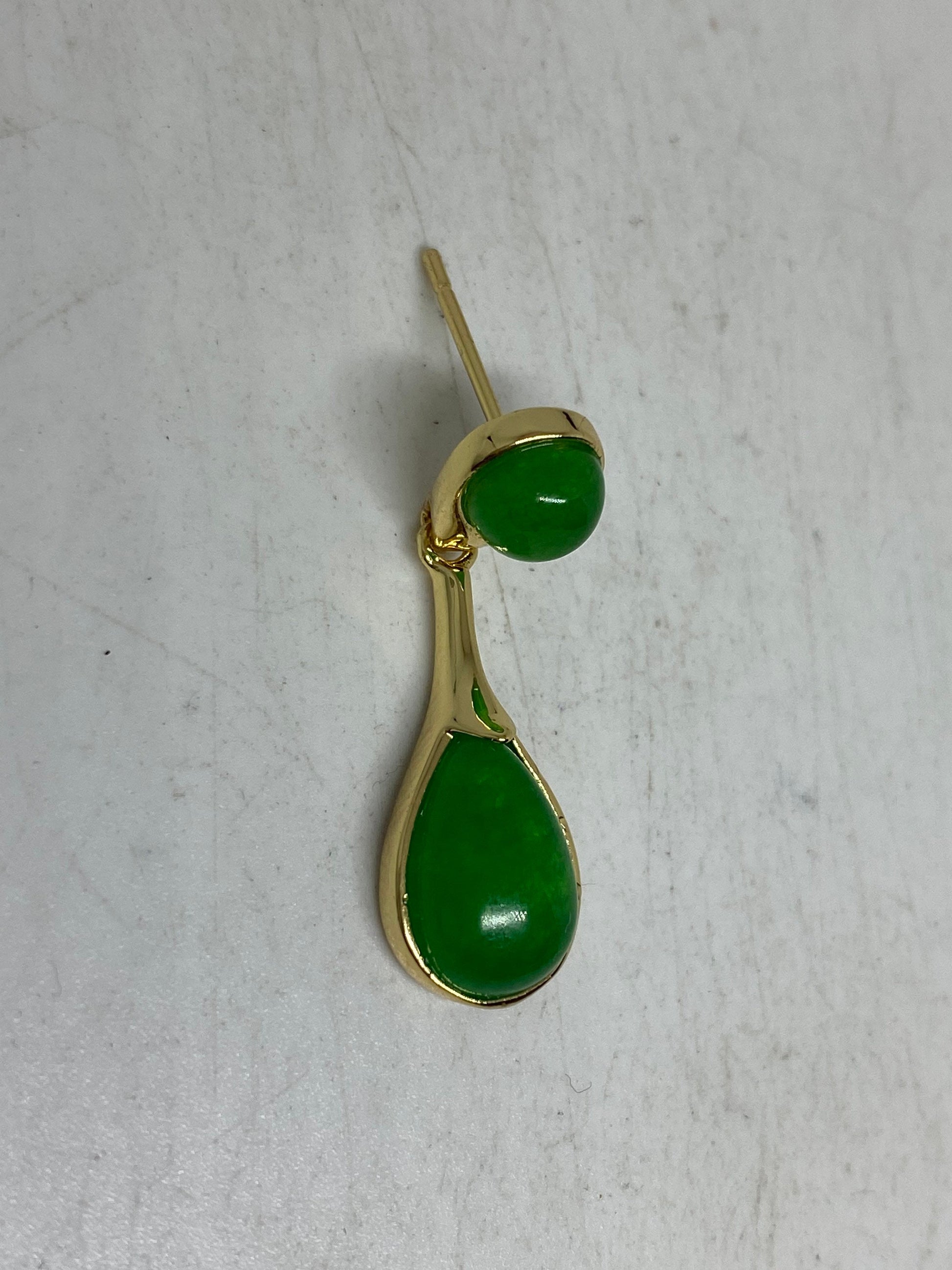 Vintage Fun Green jade gemstone gold rhodium bronze earrings