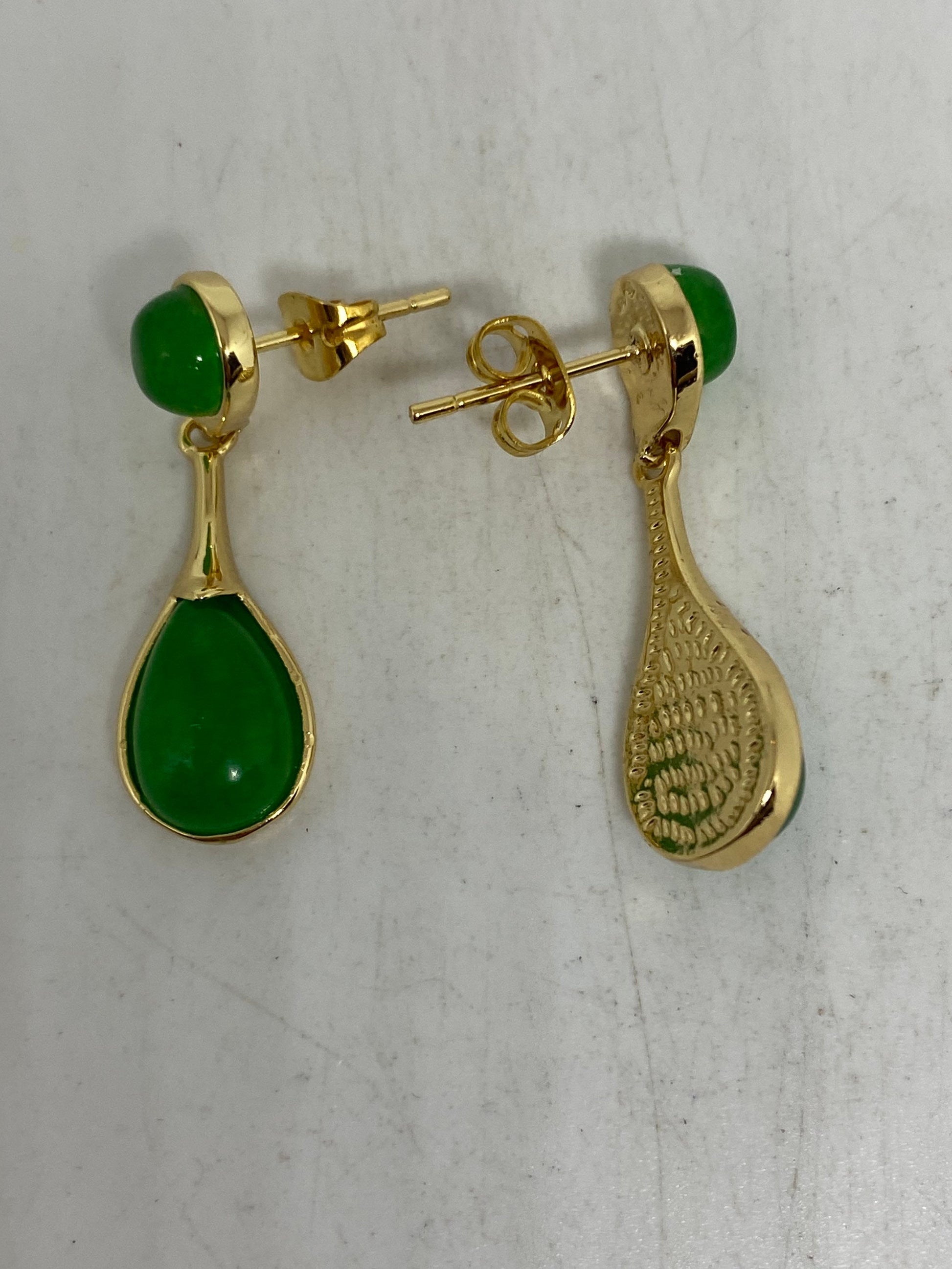 Vintage Fun Green jade gemstone gold rhodium bronze earrings