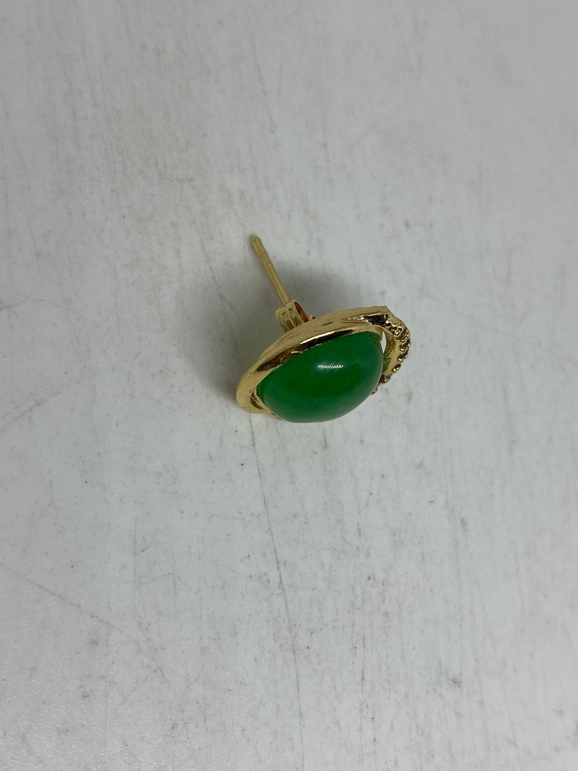 Vintage Fun Green Jade Gemstone Gold Rhodium Bronze Earrings