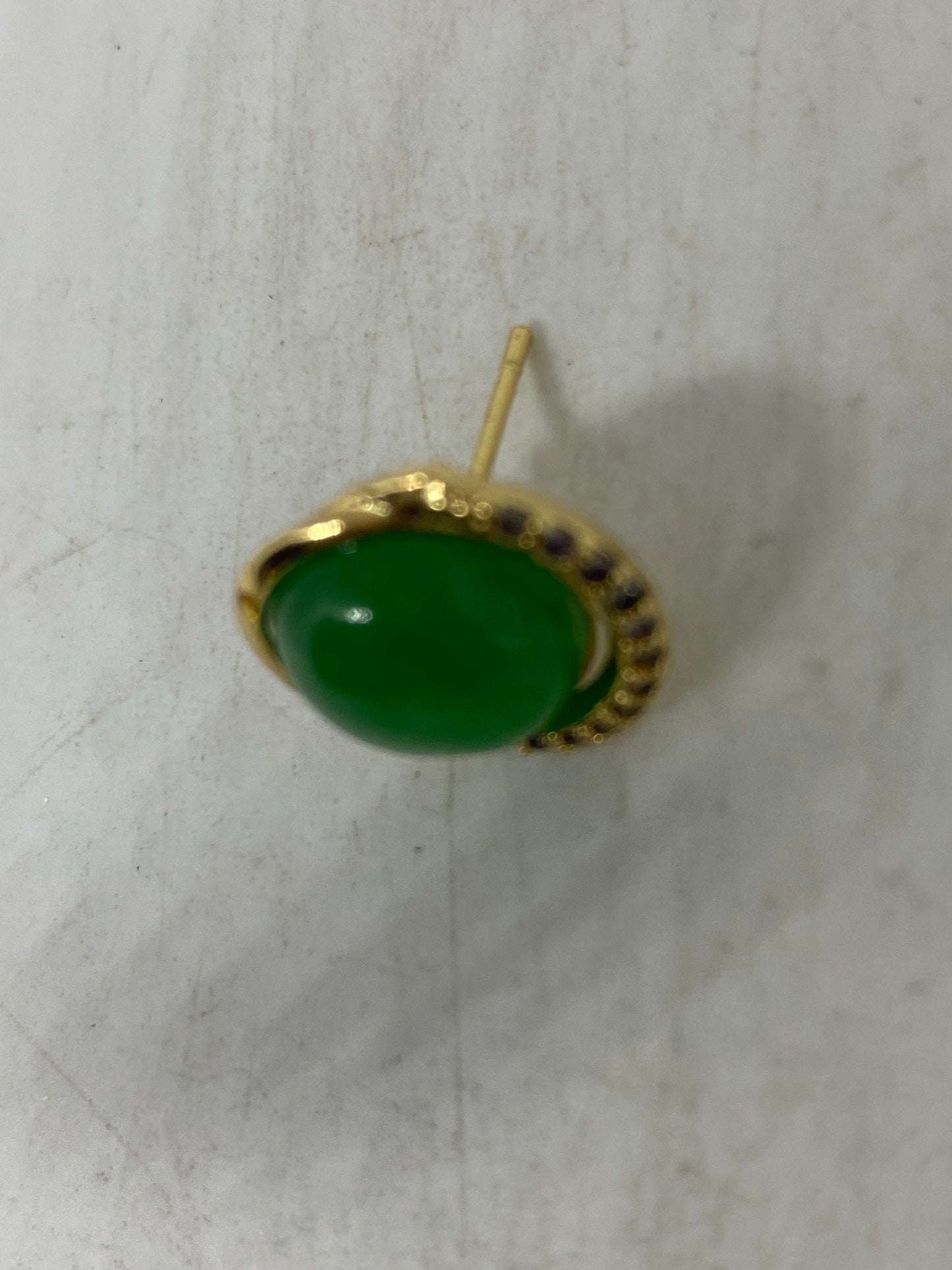 Vintage Fun Green Jade Gemstone Gold Rhodium Bronze Earrings